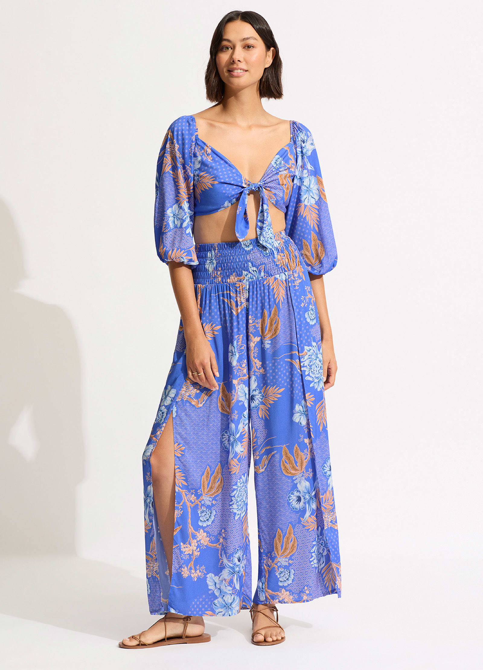 Eden Shirring Pant - Azure - Azure