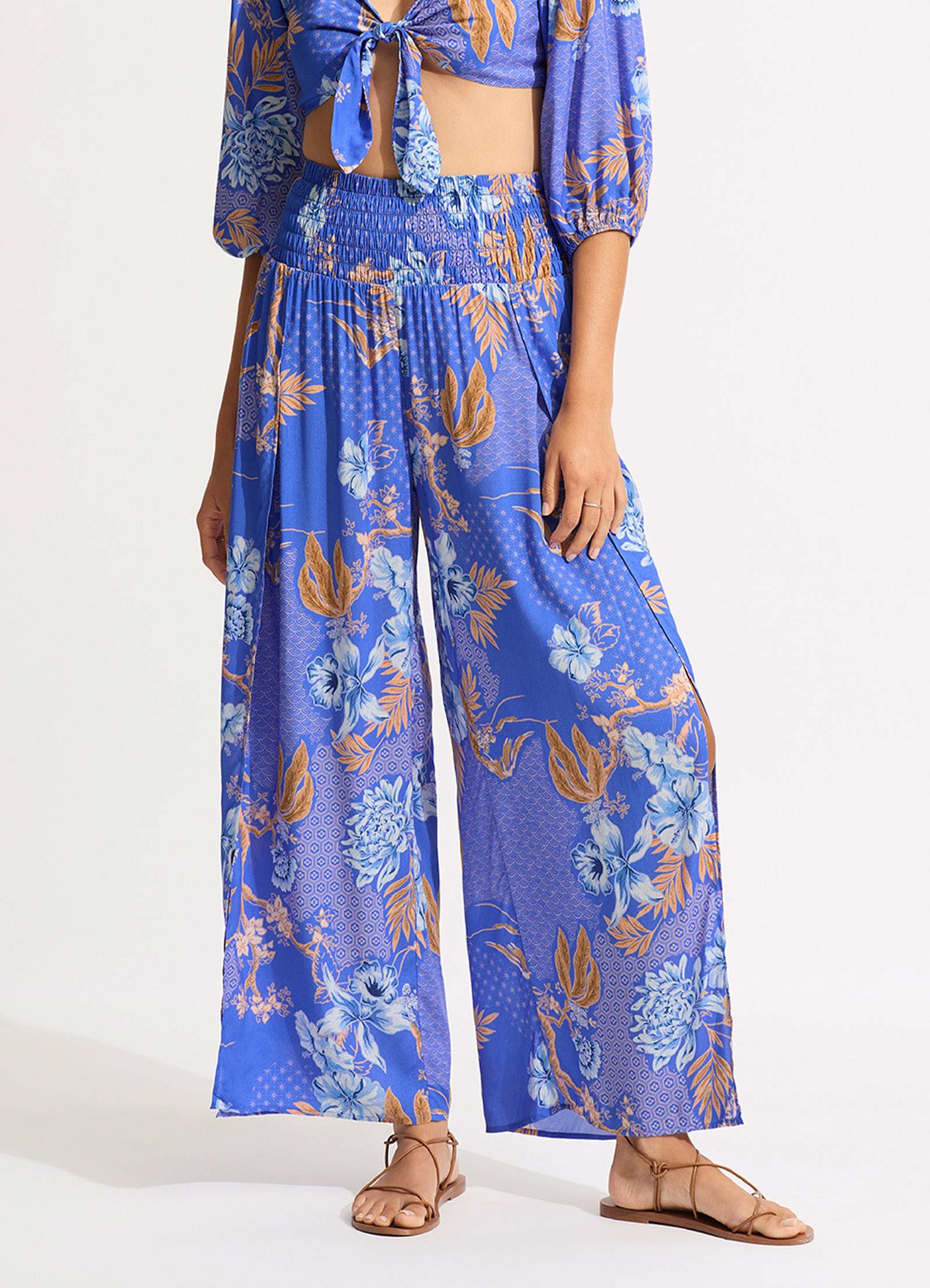Eden Shirring Pant - Azure - Azure view 2