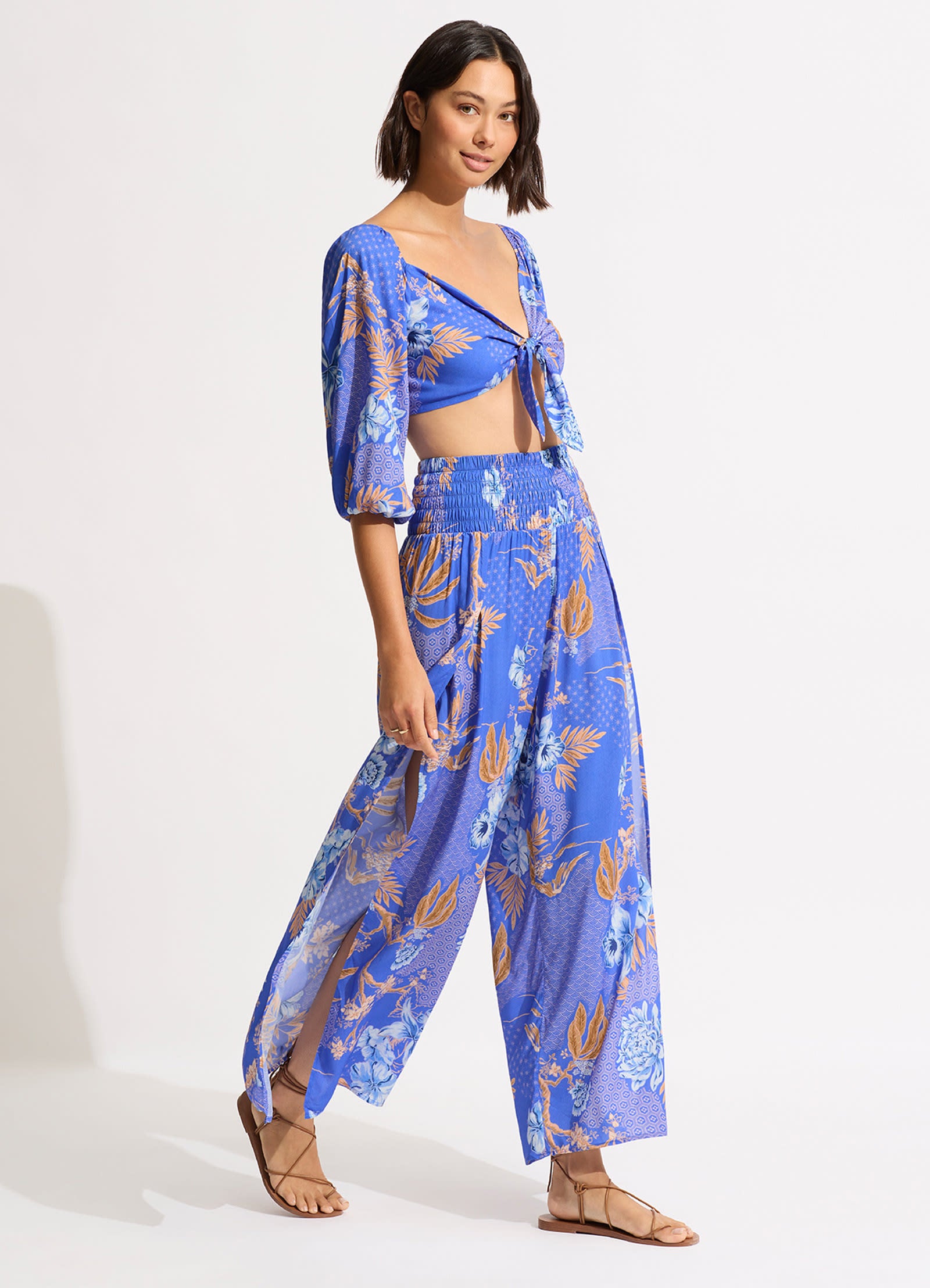Eden Shirring Pant - Azure - Azure view 3