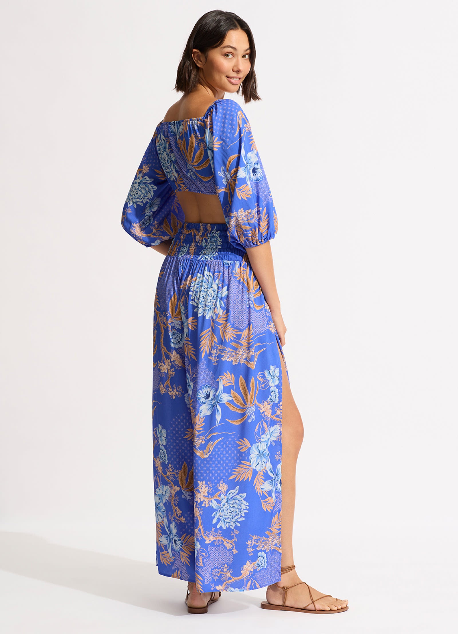Eden Shirring Pant - Azure - Azure view 4
