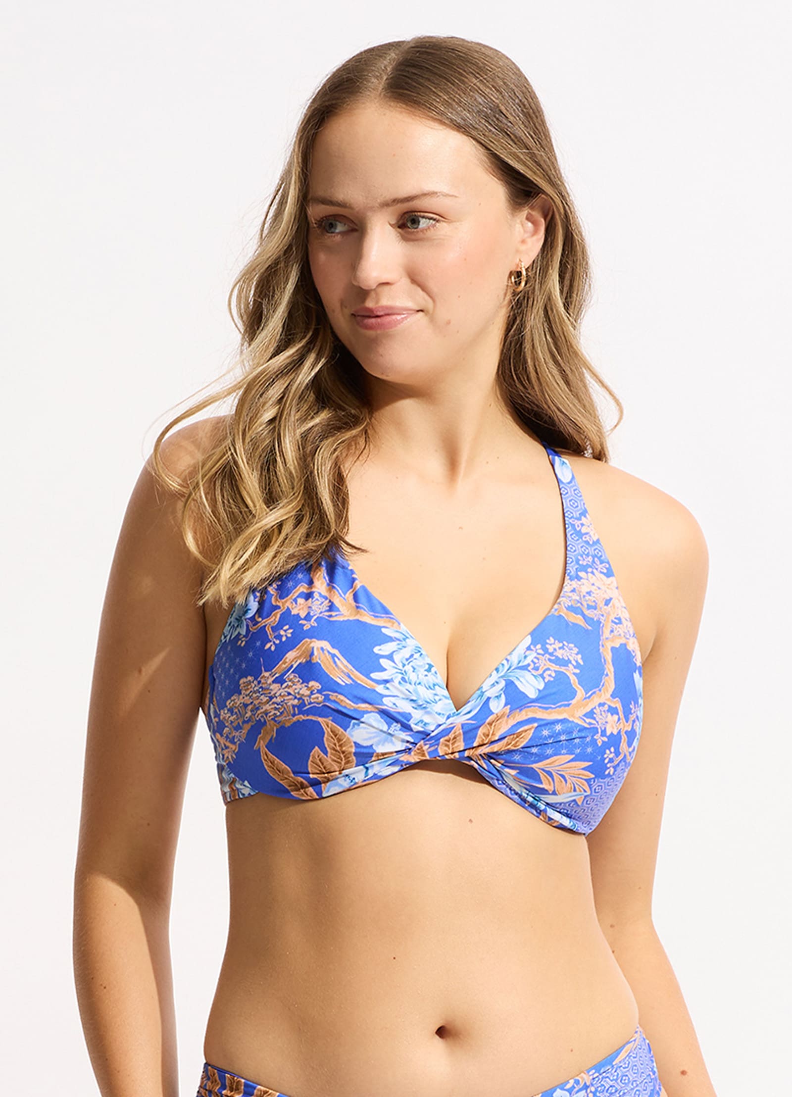Eden Wrap Front F Cup Bikini Top - Azure - Azure view 2