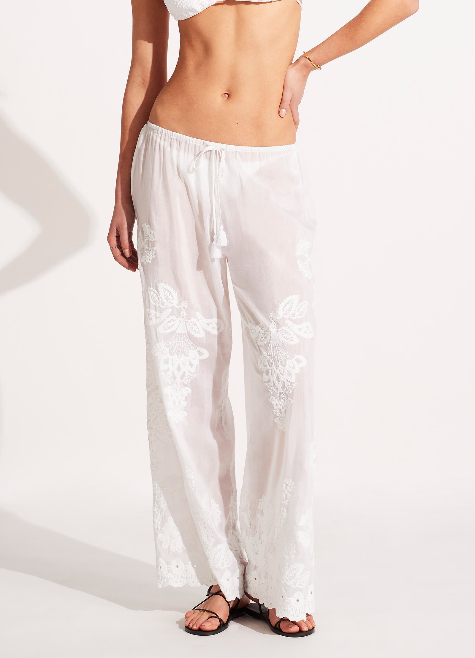 Embroidered Pant - White - White view 2