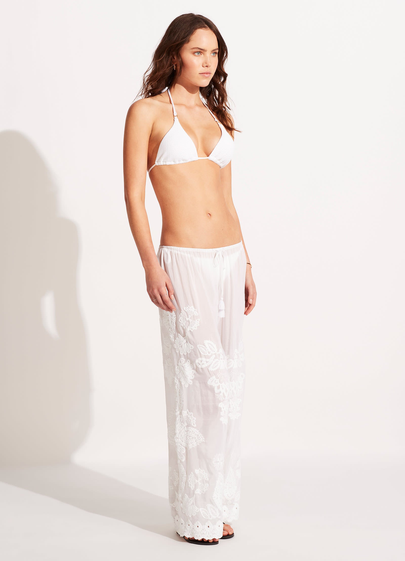 Embroidered Pant - White - White view 3