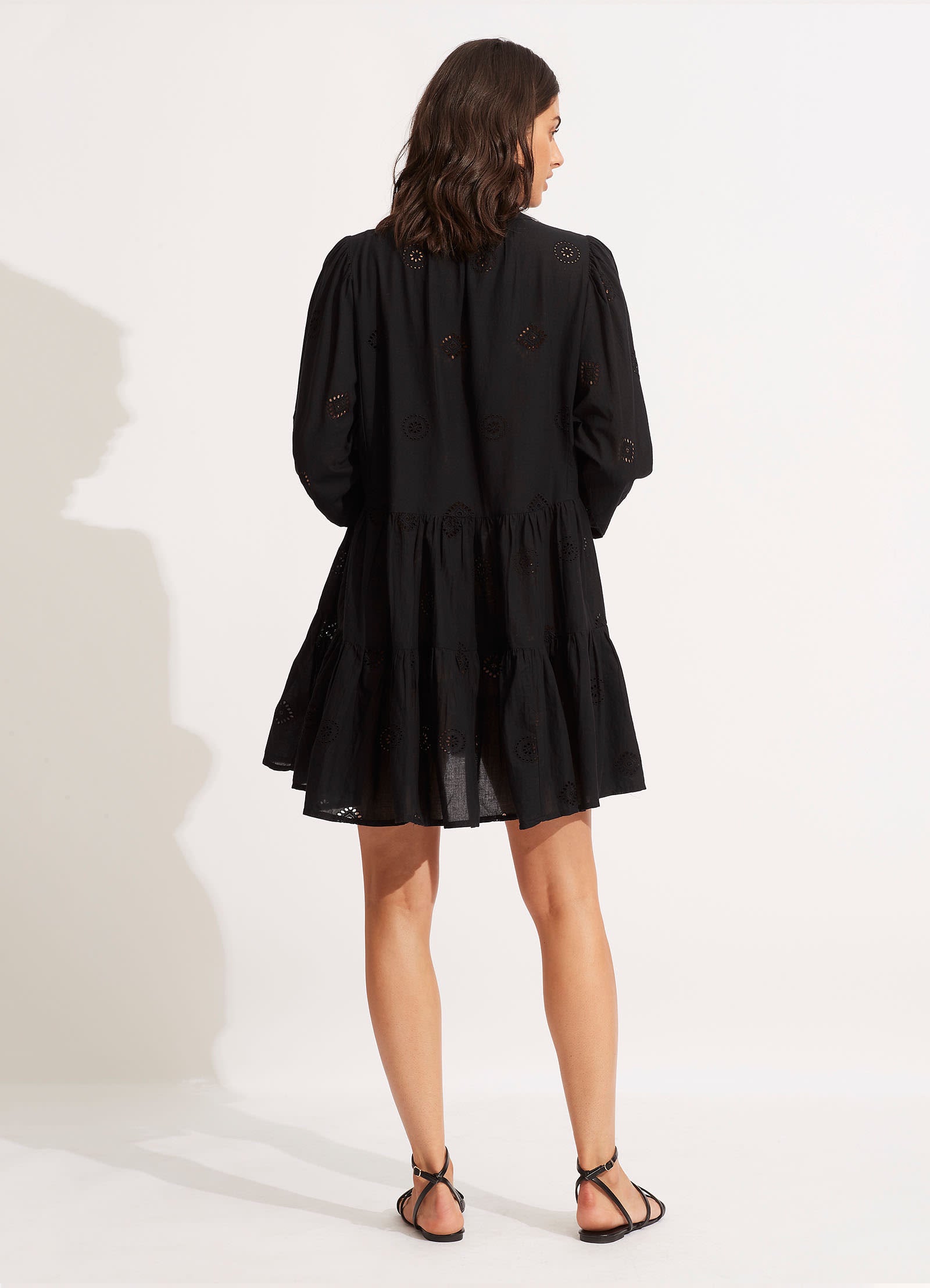 Embroidery Tiered Dress - Black - Black view 4