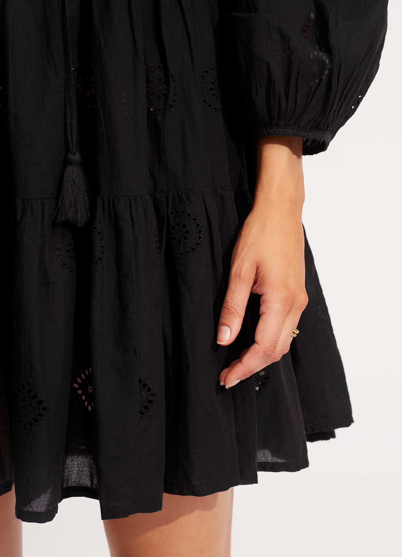 Embroidery Tiered Dress - Black - Black view 5