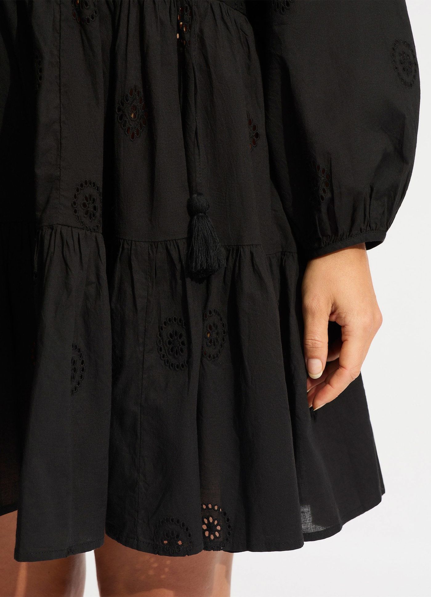 Embroidery Tiered Dress - Black - Black view 6