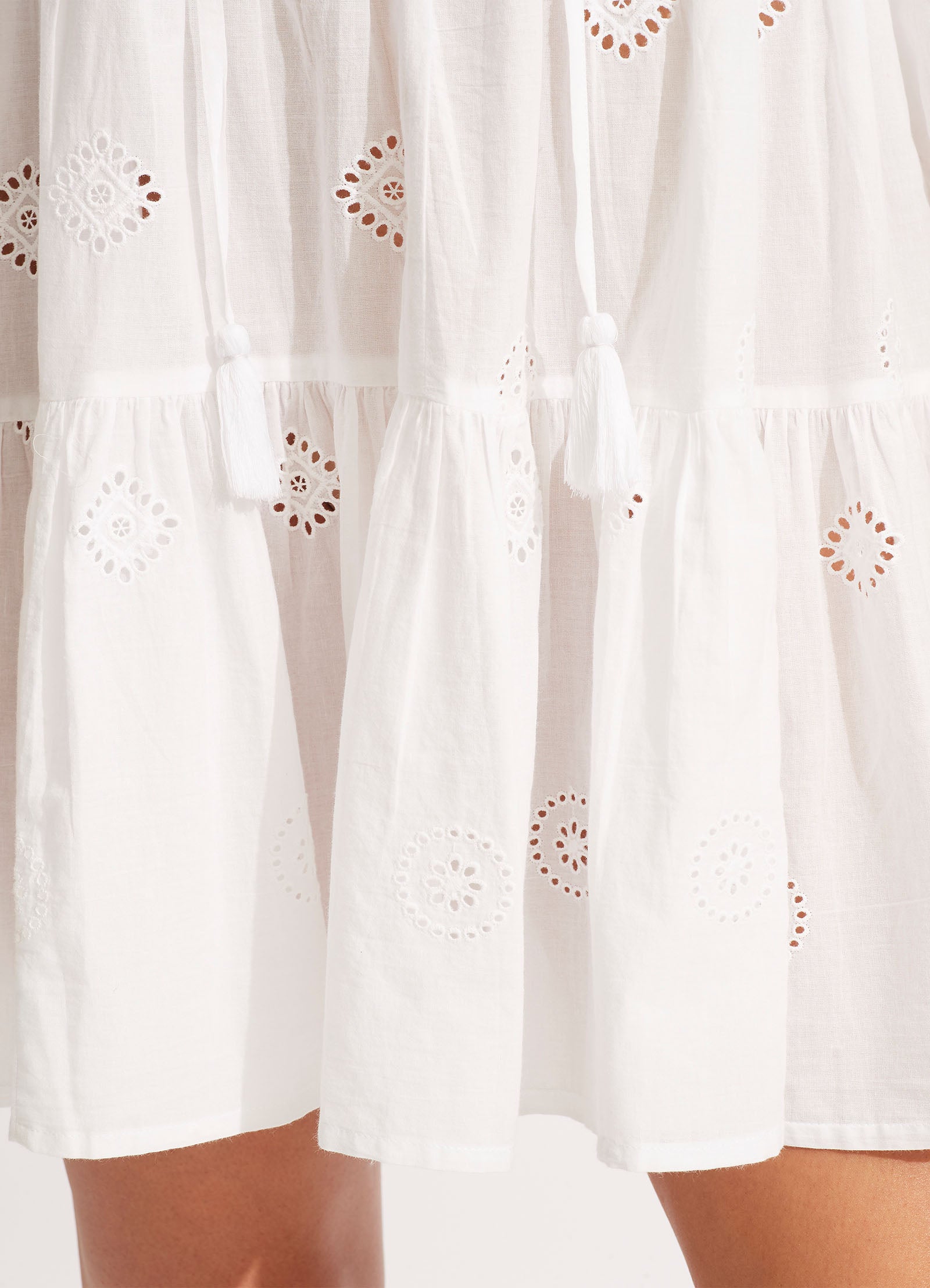 Embroidery Tiered Dress - White - White view 5