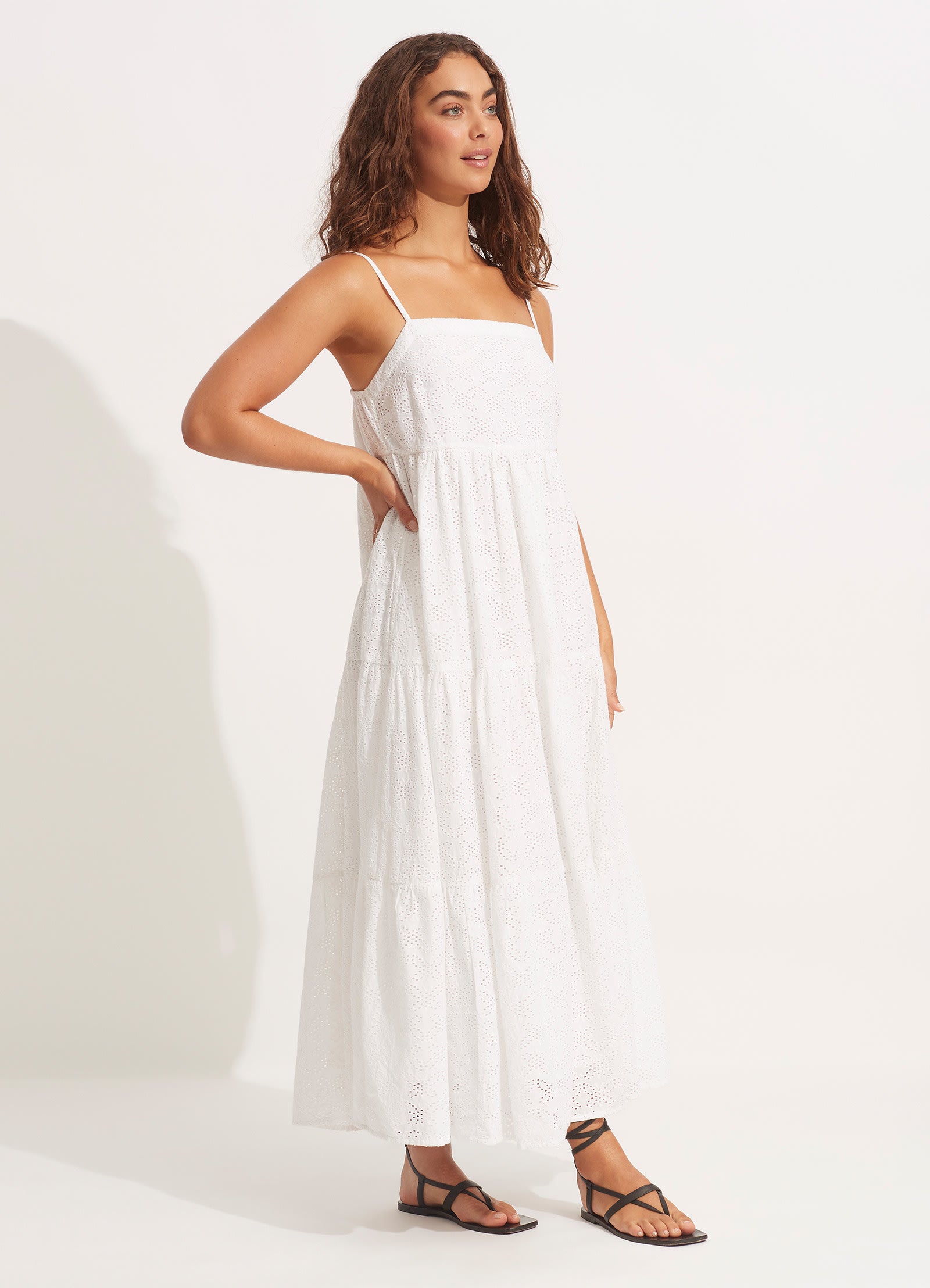 Embroidery Tiered Dress - White - White view 2