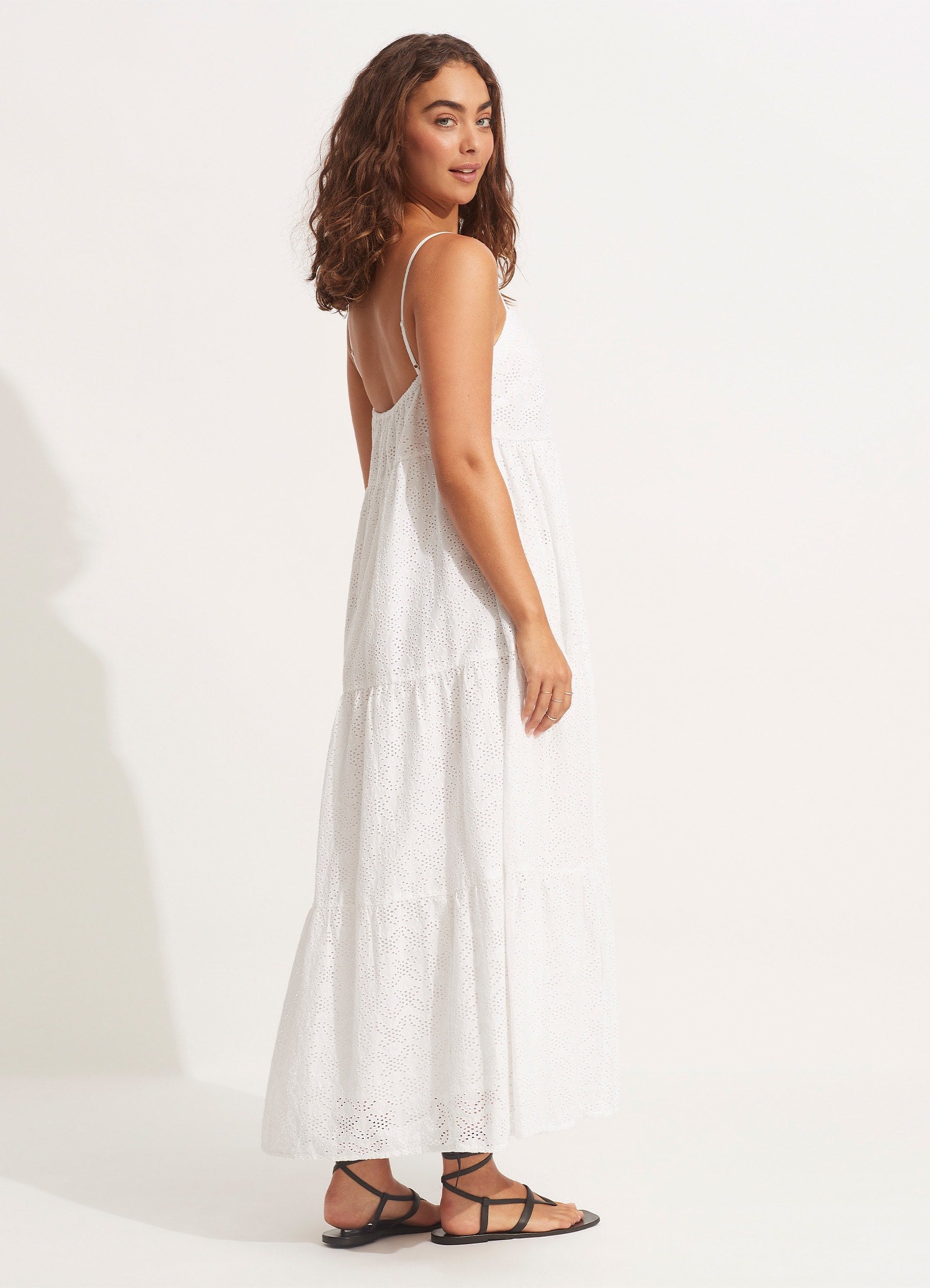 Embroidery Tiered Dress - White - White view 3