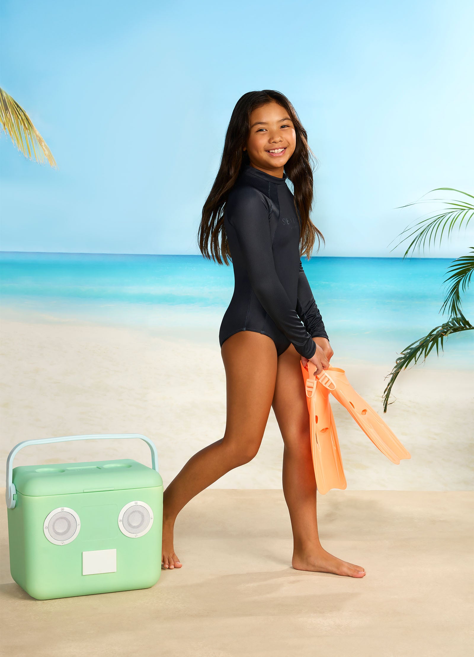 Essential Girls Panelled Paddlesuit - Black - Black