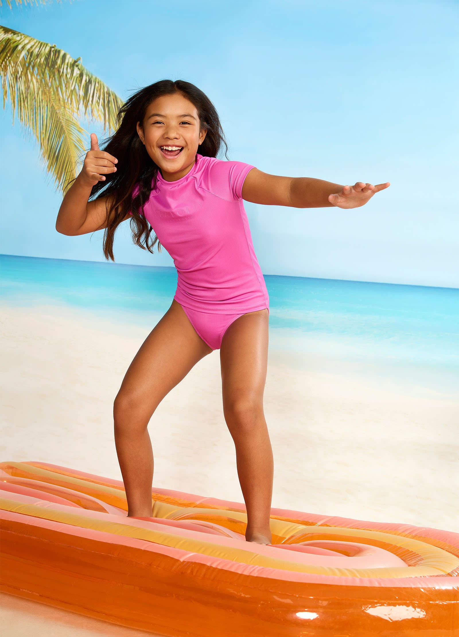 Essential Girls S/S Rash Vest - Pink - Pink