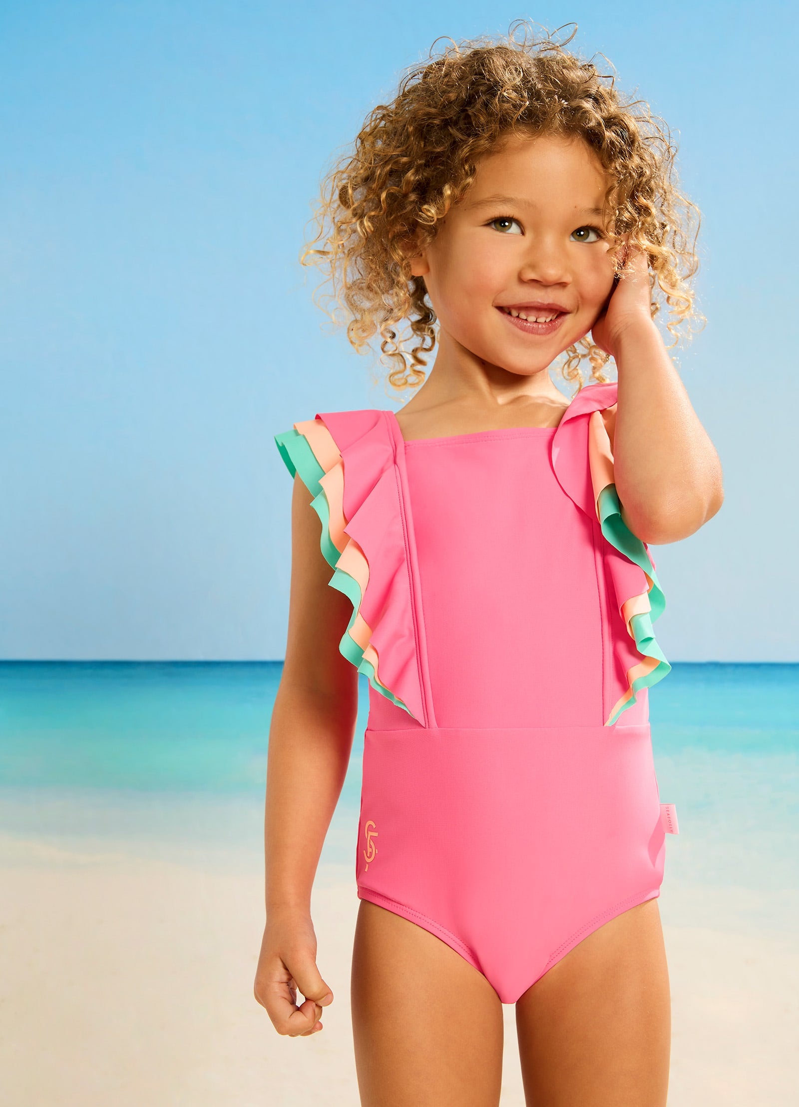 Essentials Girls Colour Blocked One Piece - Peony - Peony