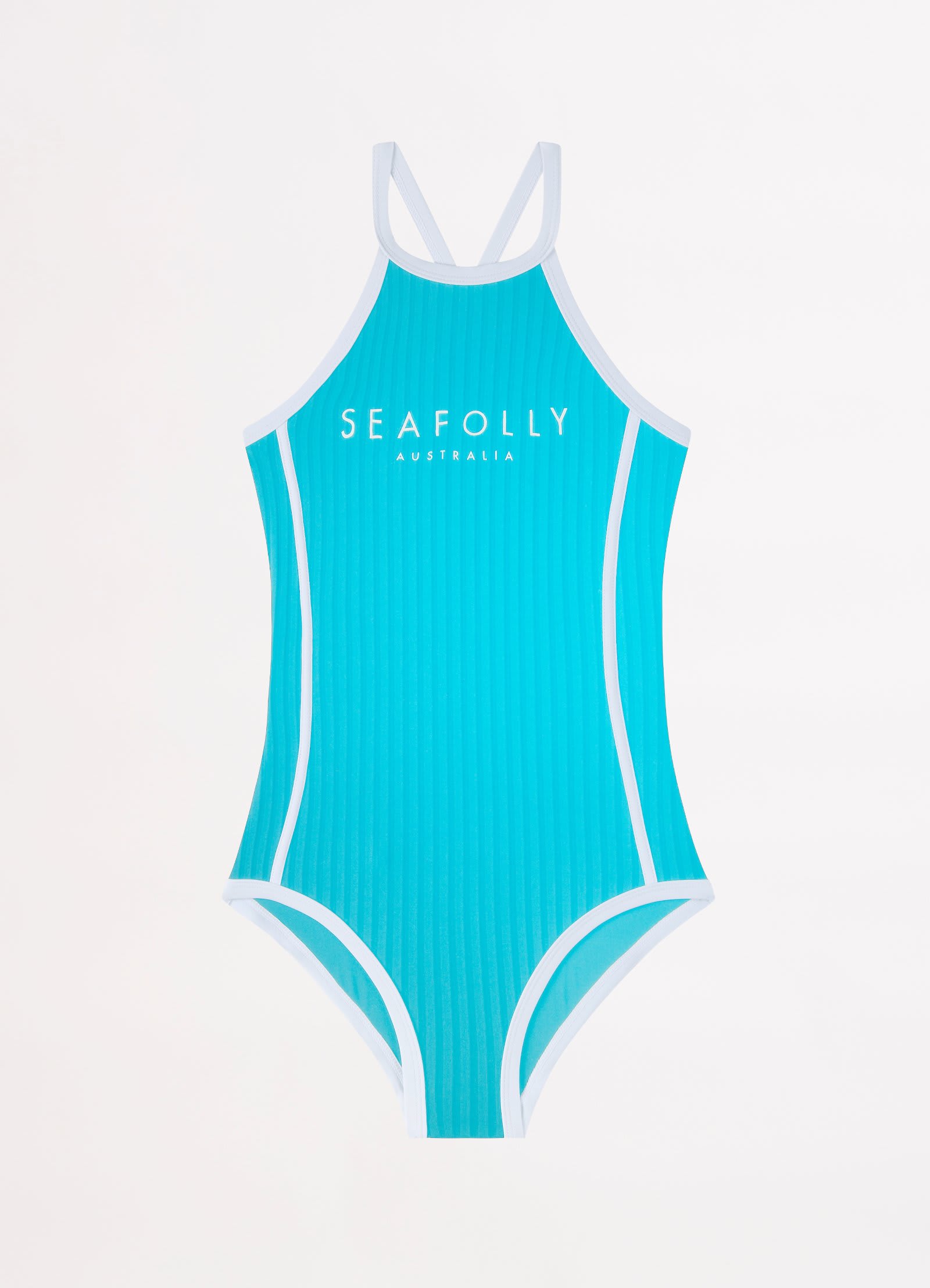 Essentials Girls High Neck One Piece - Aquamarine - Aquamarine