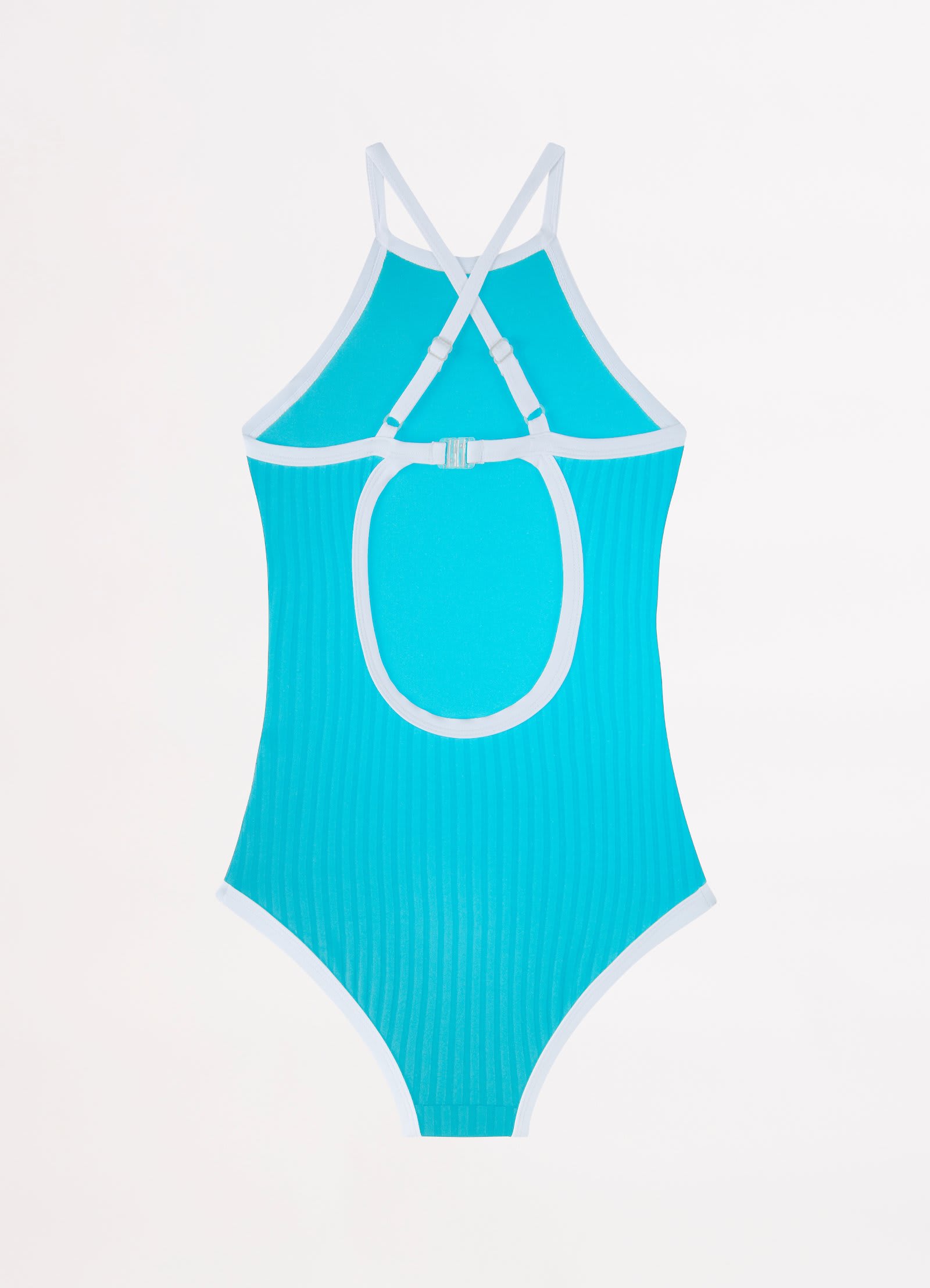 Essentials Girls High Neck One Piece - Aquamarine - Aquamarine view 2