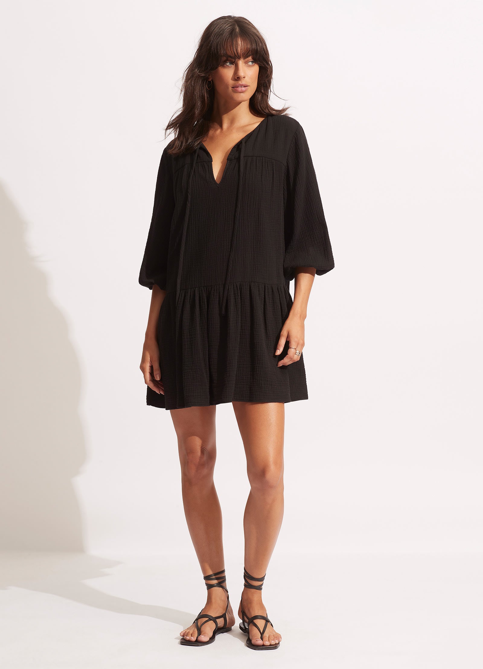 Fallow Textured Cotton Cover Up - Black - Black