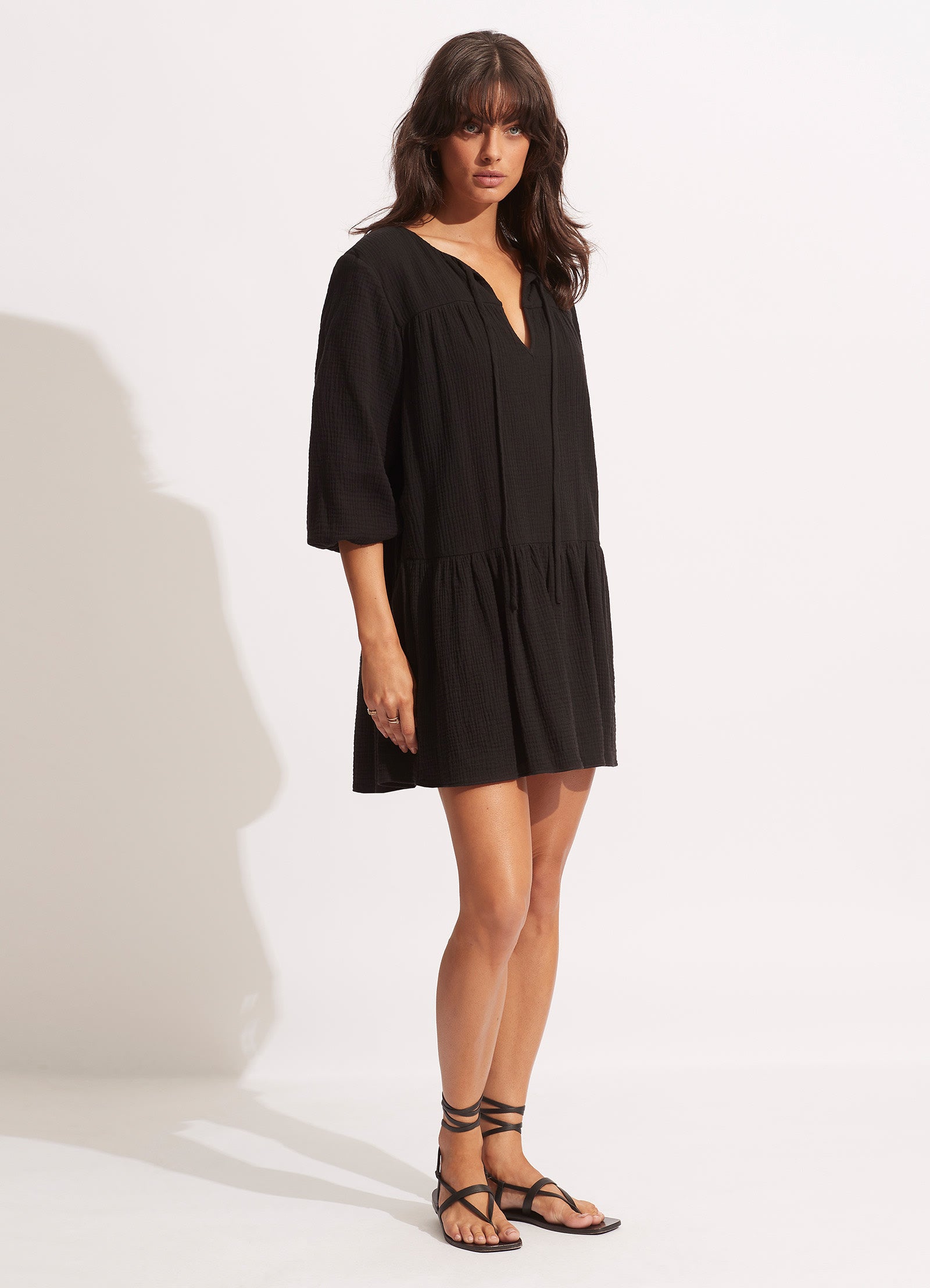 Fallow Textured Cotton Cover Up - Black - Black view 2