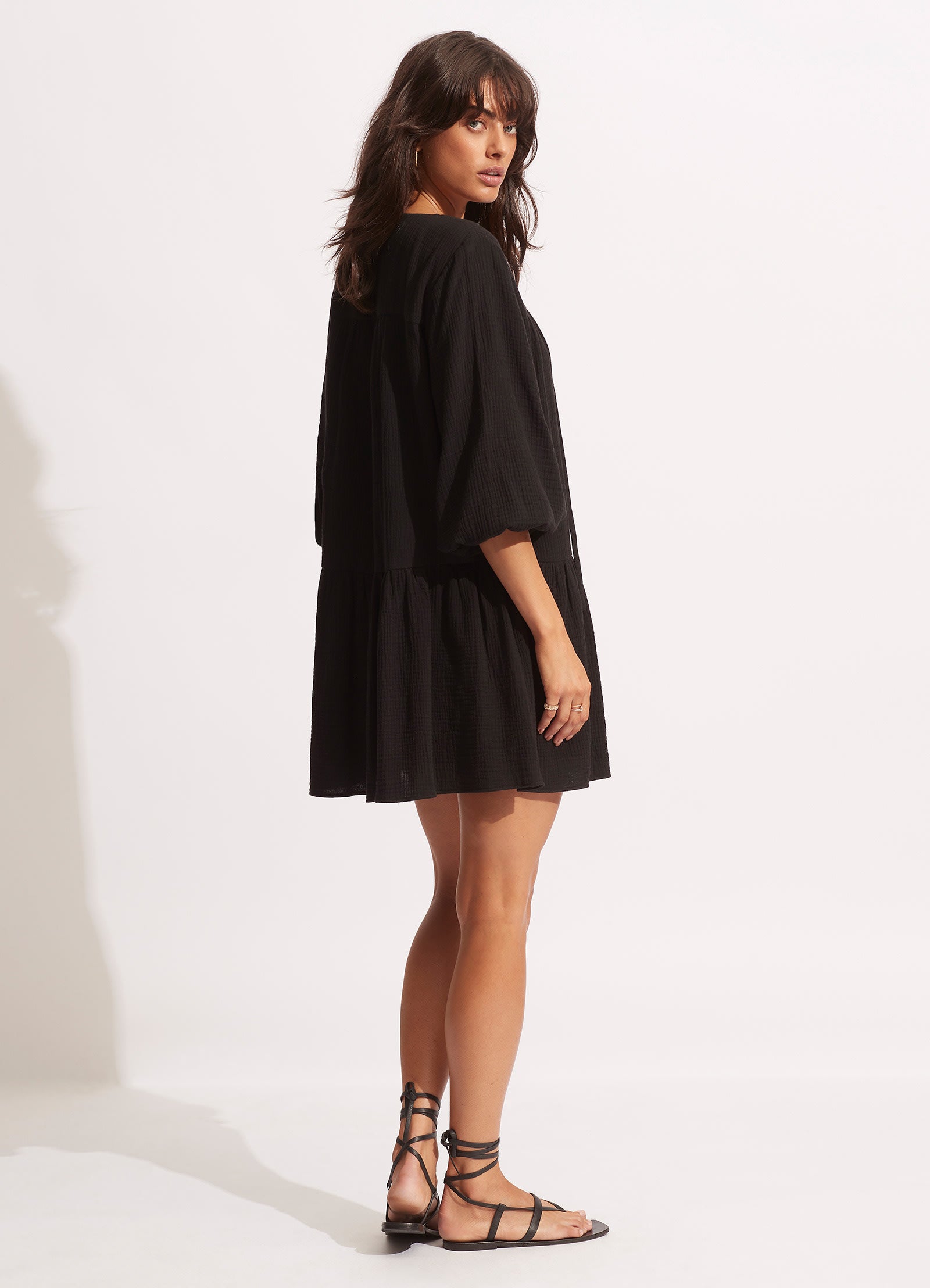 Fallow Textured Cotton Cover Up - Black - Black view 3