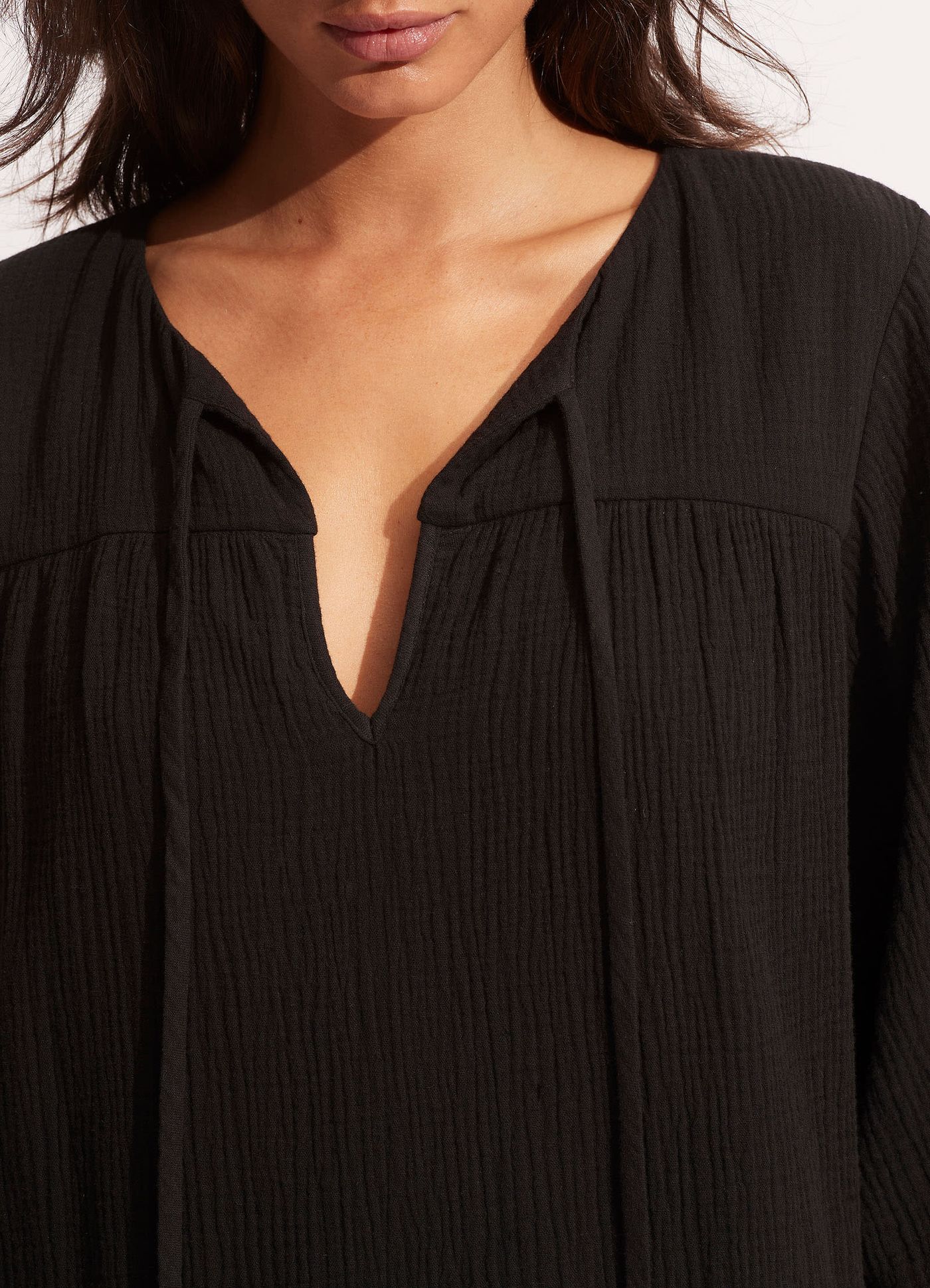 Fallow Textured Cotton Cover Up - Black - Black view 4