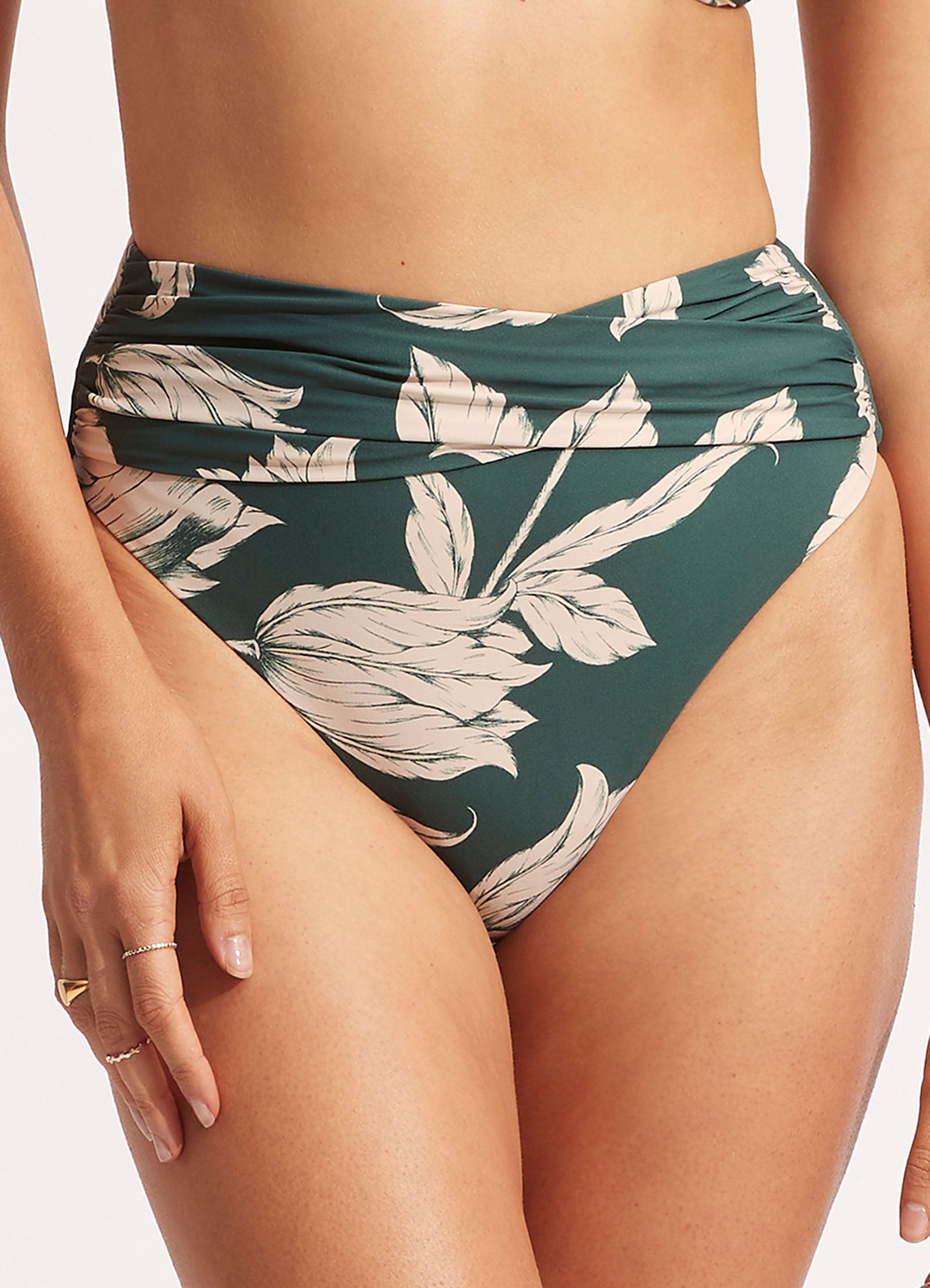 Fleur de Bloom High Waist Wrap Front Bikini Bottom - Evergreen - Evergreen view 2