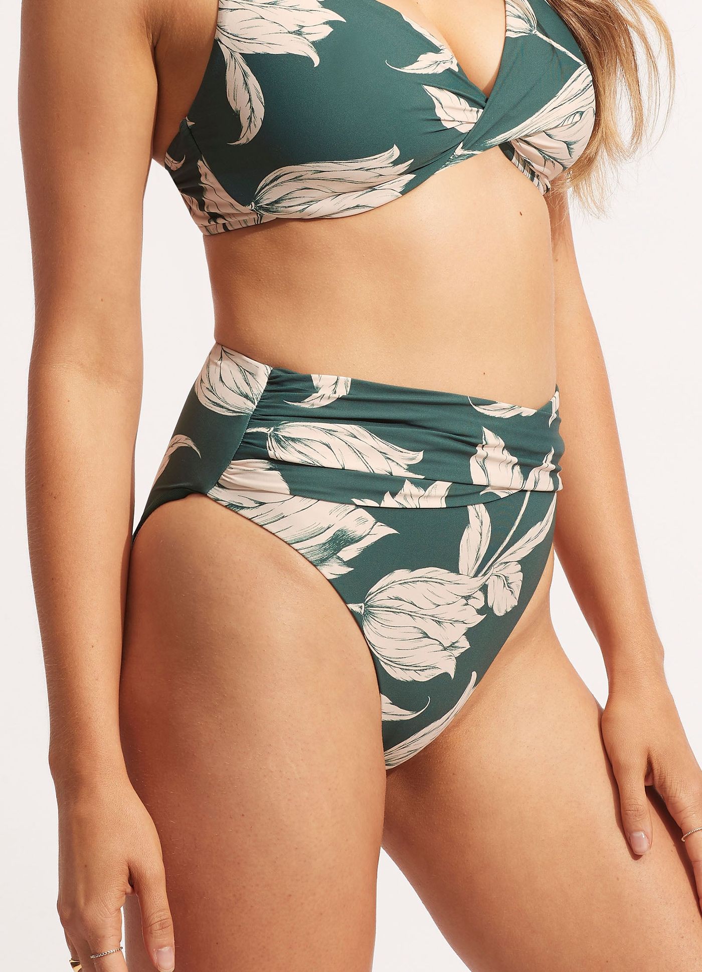 Fleur de Bloom High Waist Wrap Front Bikini Bottom - Evergreen - Evergreen view 4