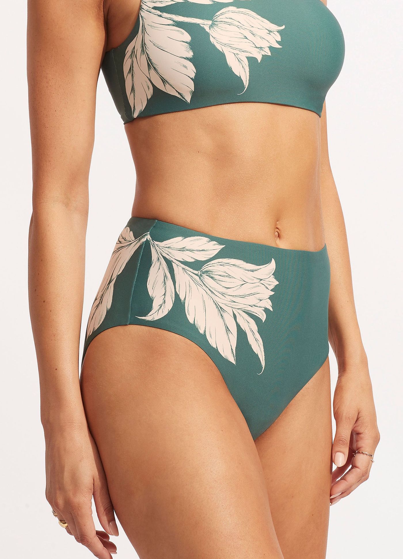 Fleur de Bloom High Waisted Bikini Bottom - Evergreen - Evergreen view 5