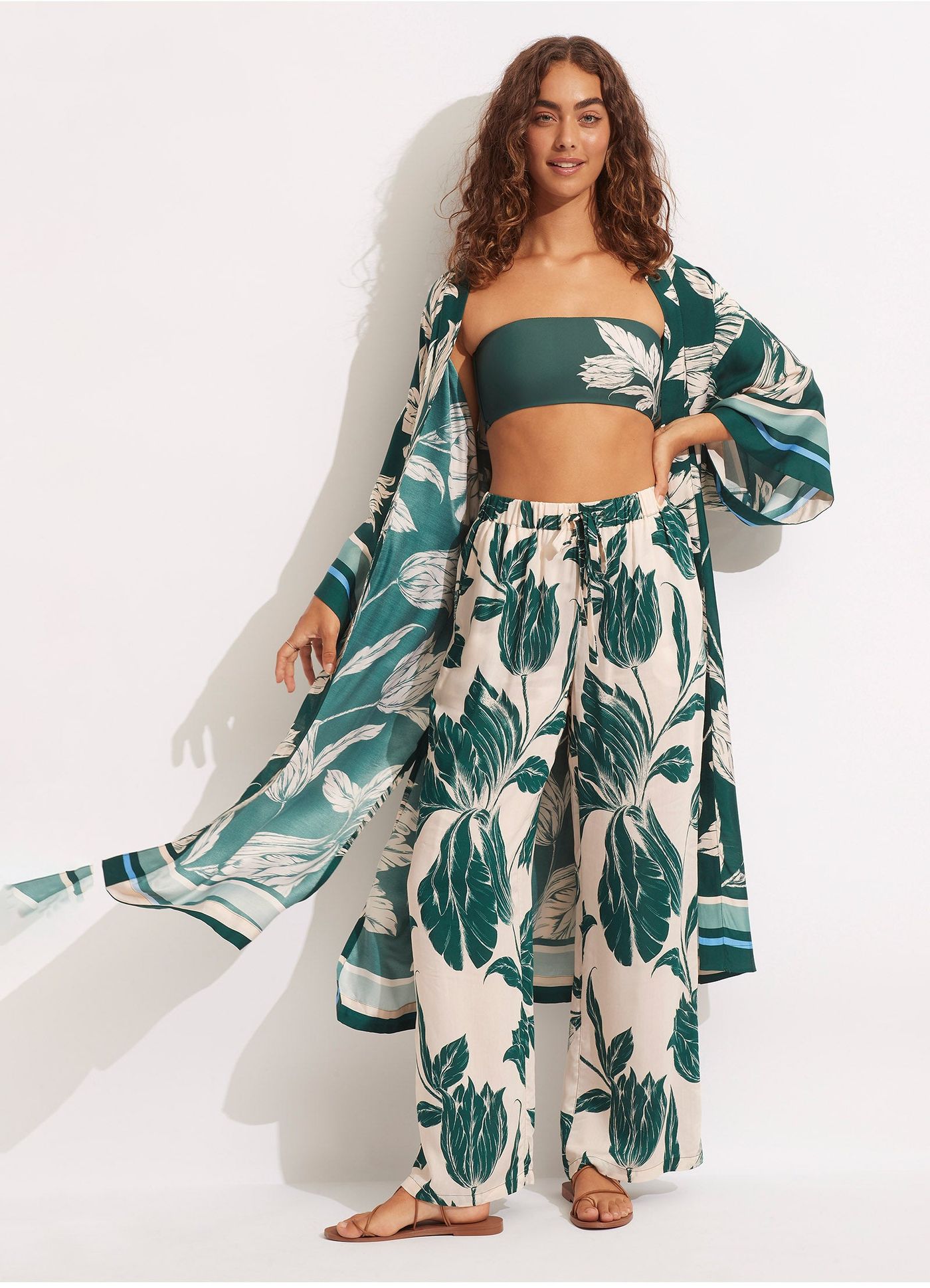 Fleur De Bloom Silk Pant - Evergreen - Evergreen