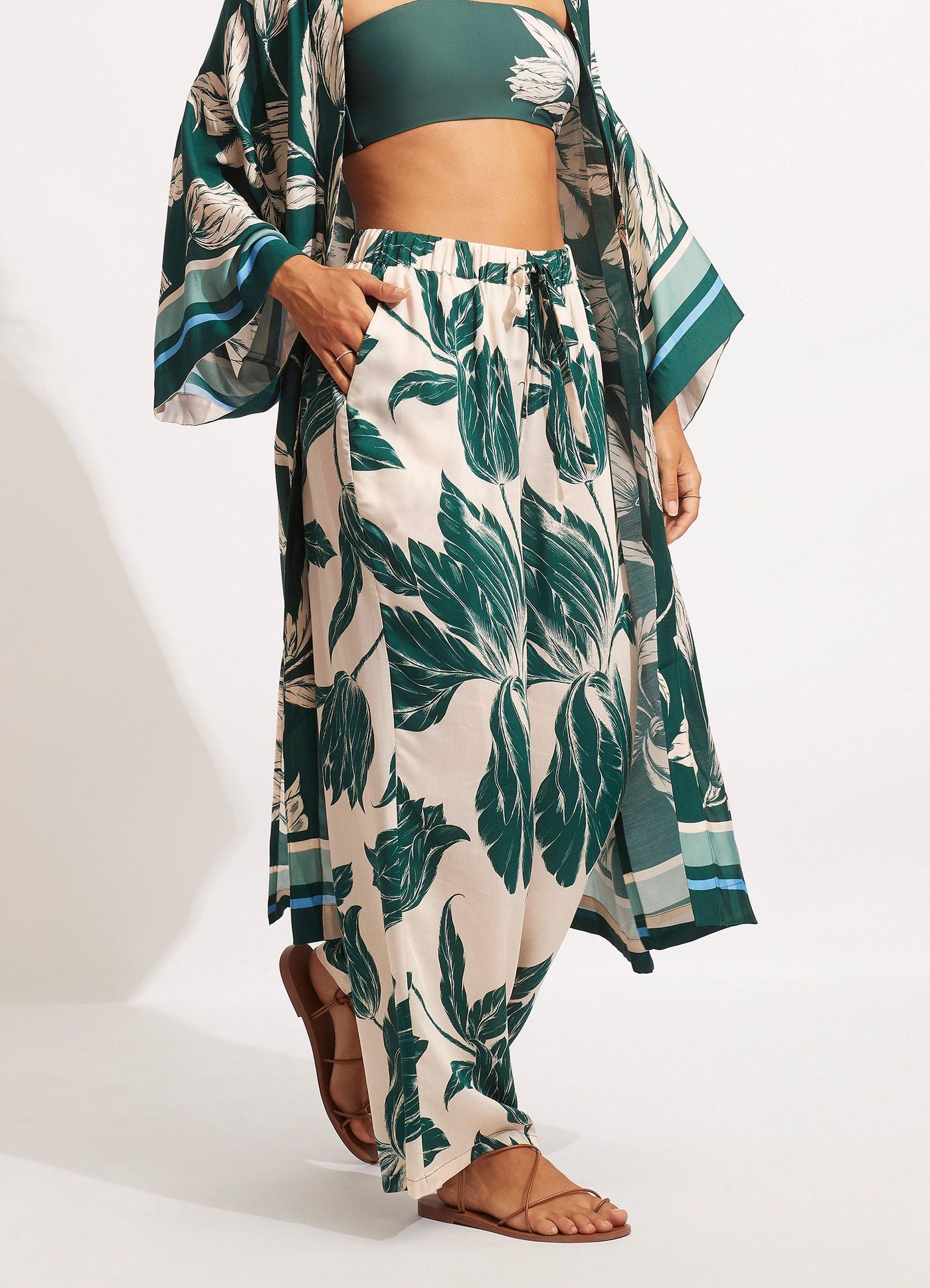 Fleur De Bloom Silk Pant - Evergreen - Evergreen view 2