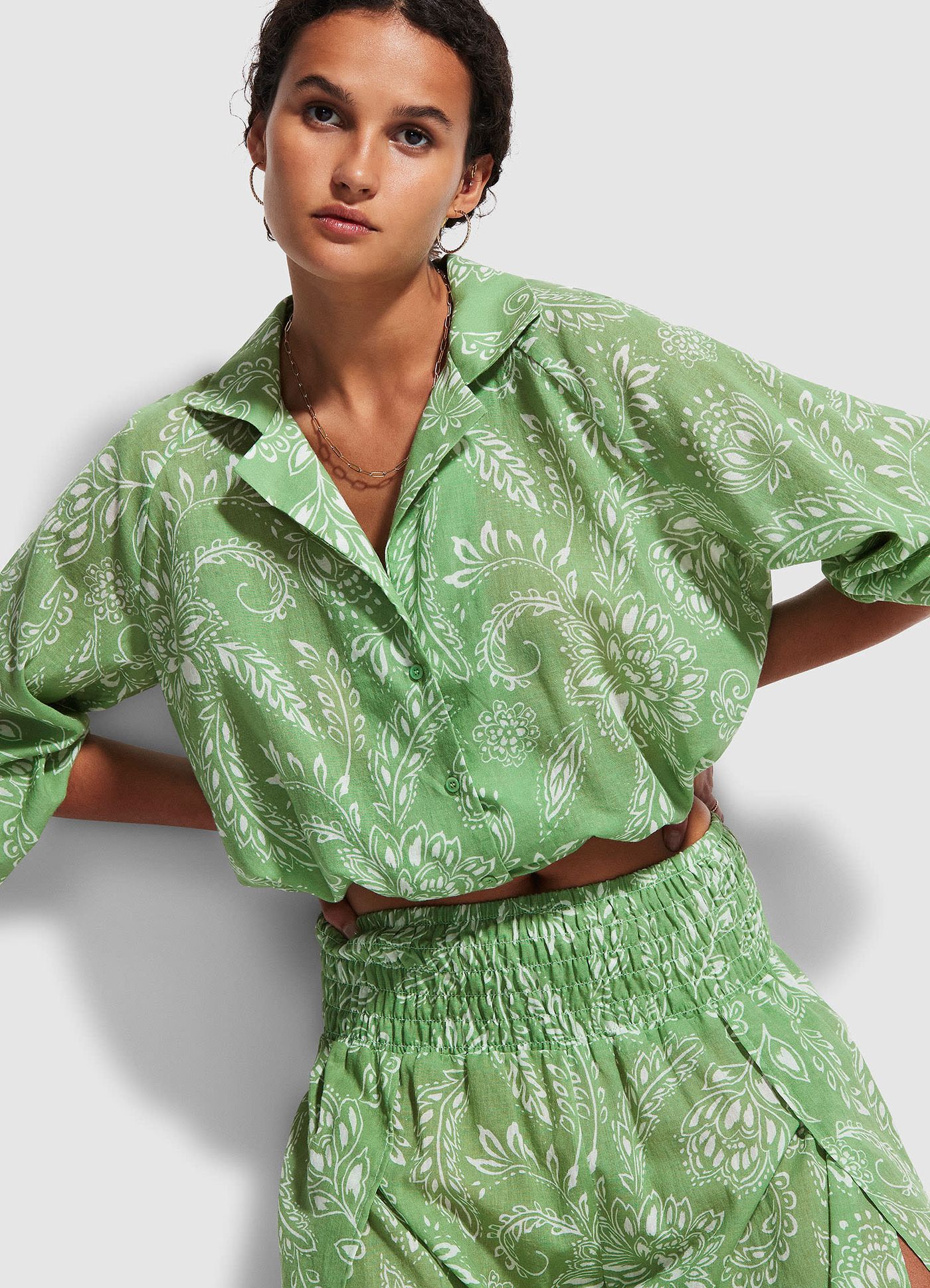 Folklore Crop Shirt - Green Tea - Green Tea