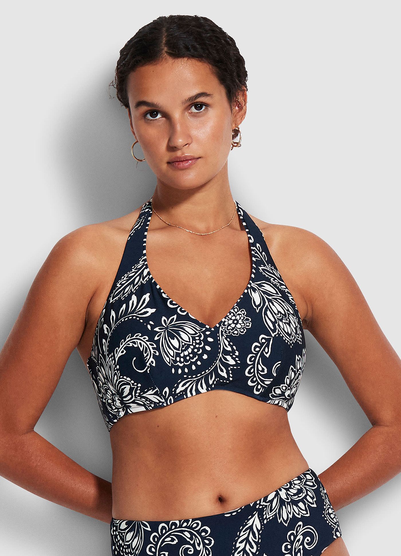 Folklore F Cup Halter Bikini Top - True Navy - True Navy view 2