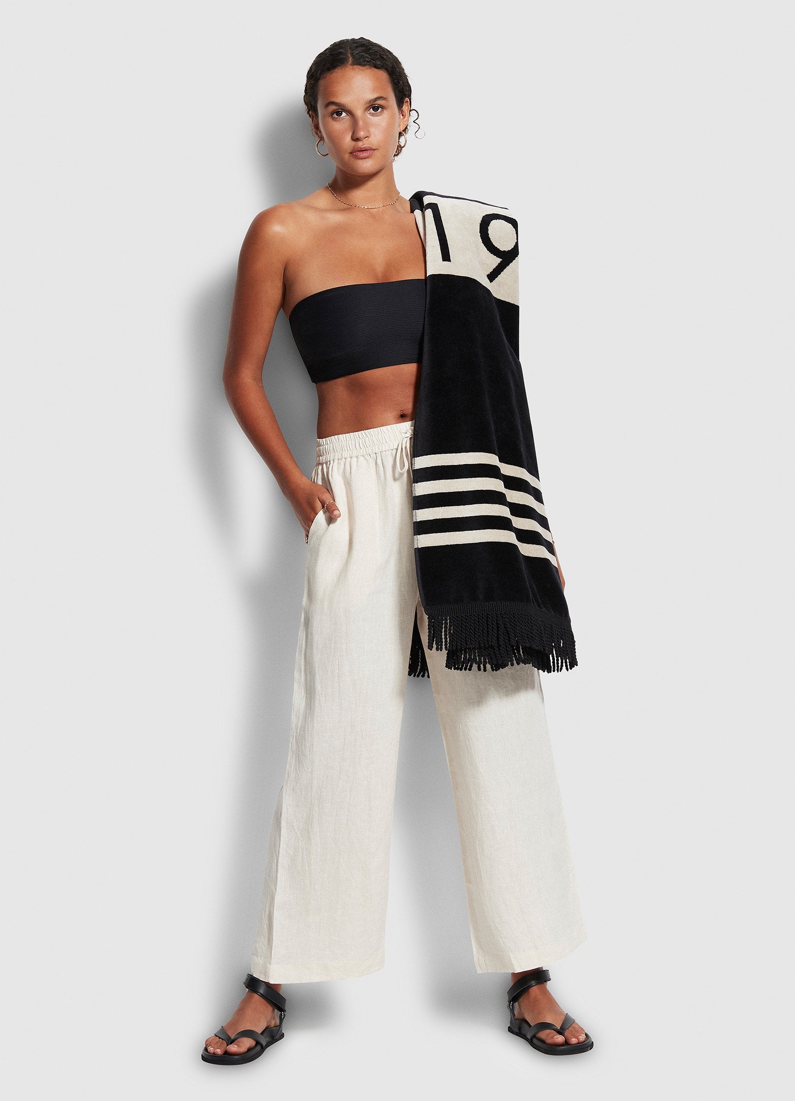 Folly Stripe Towel - Black - Black view 2