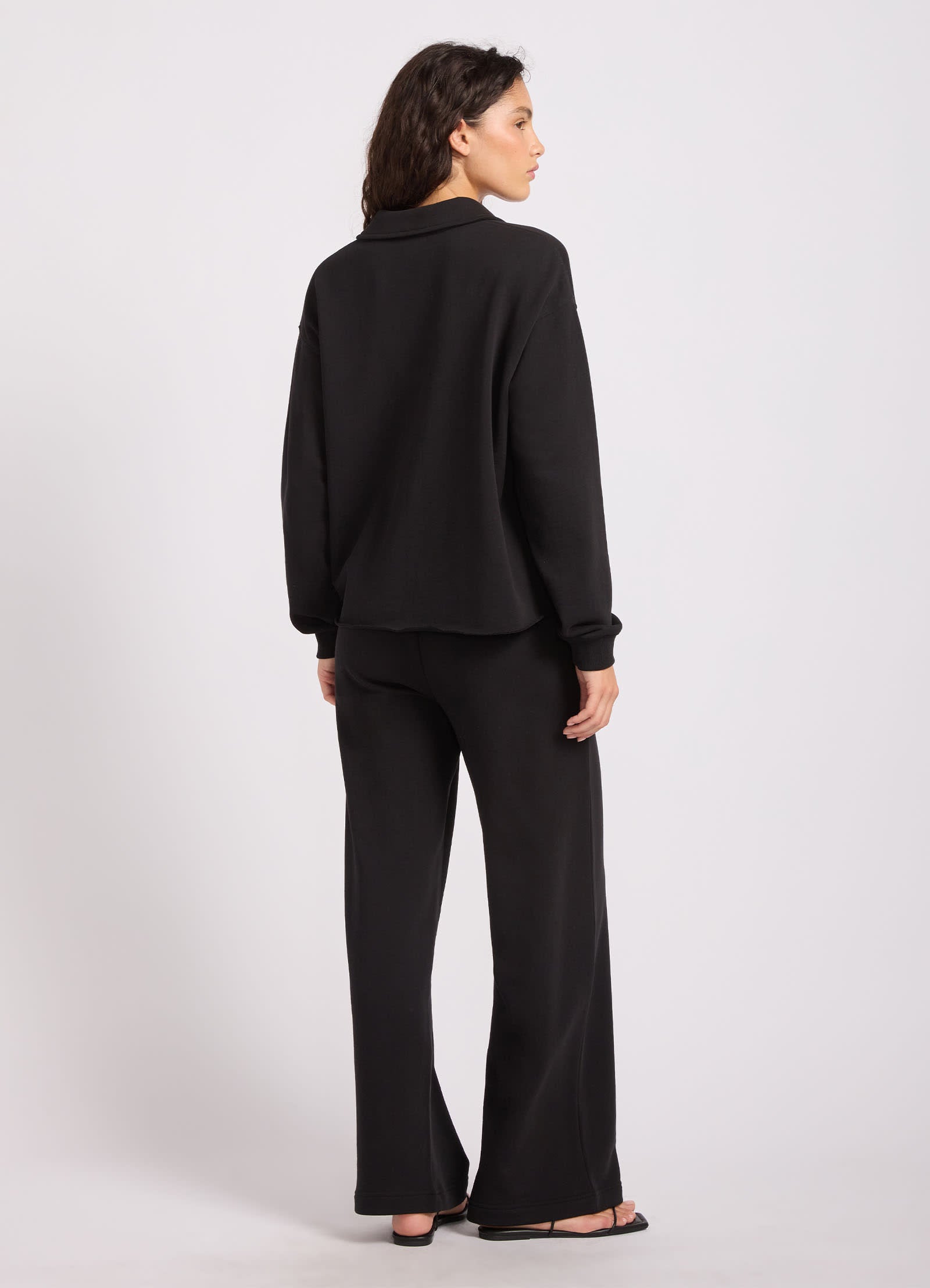 French Terry Polo Popover - Black view 4