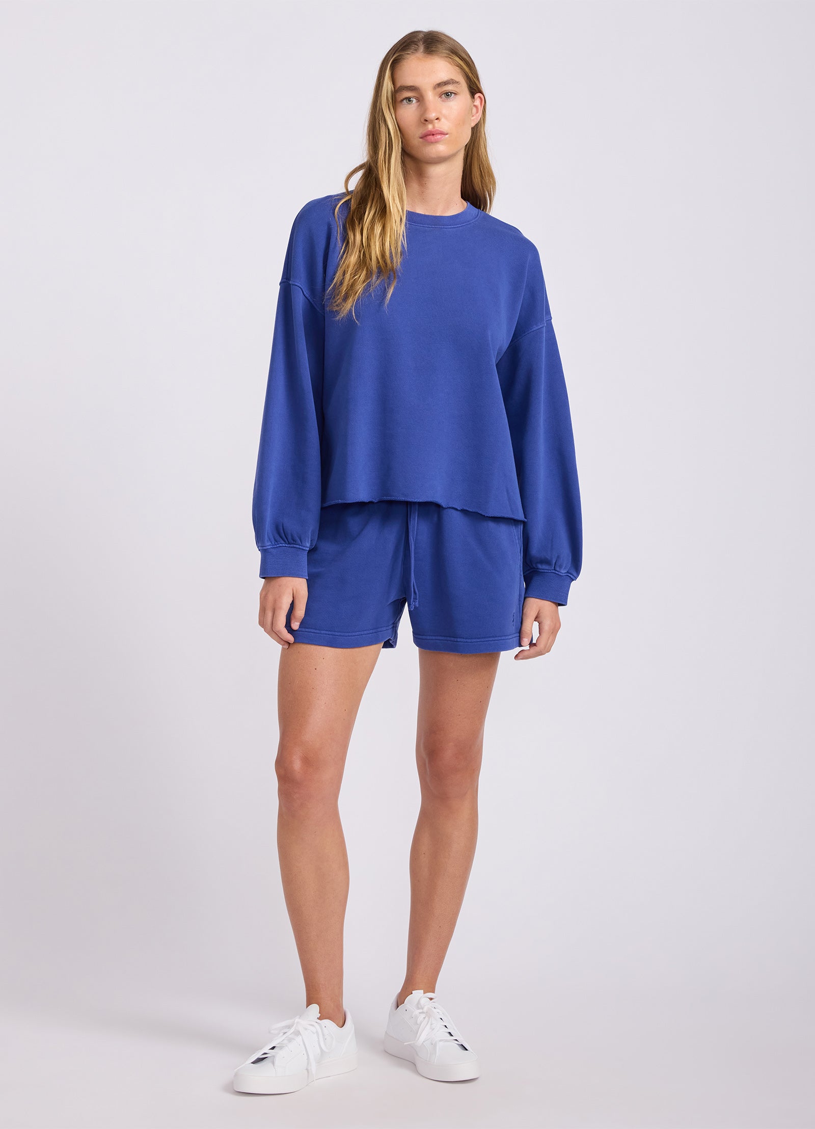 French Terry Puff Sleeve Sweatshirt - Blue Indigo