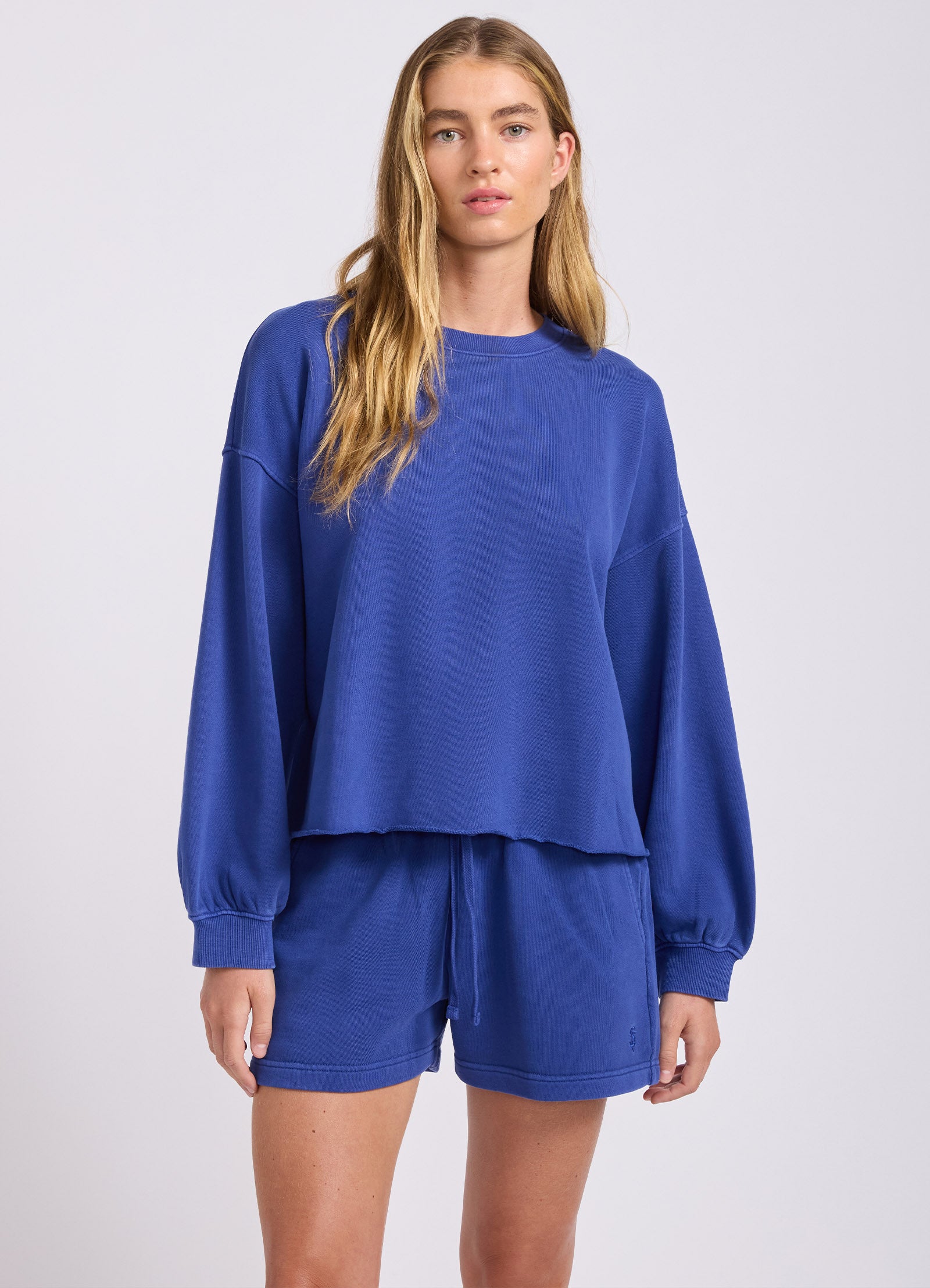 French Terry Puff Sleeve Sweatshirt - Blue Indigo view 2