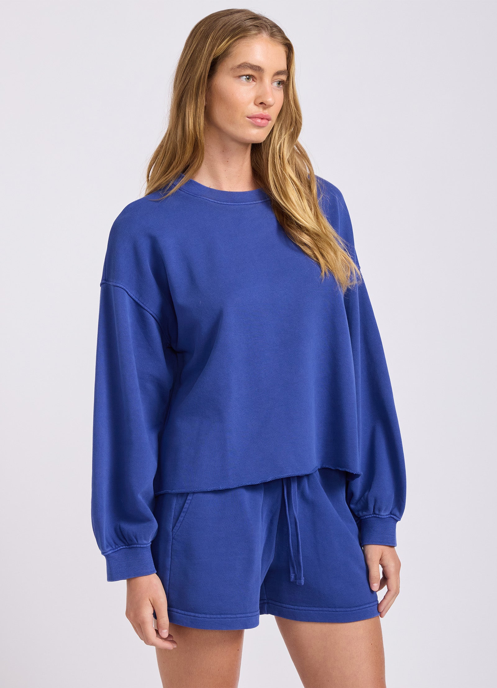French Terry Puff Sleeve Sweatshirt - Blue Indigo view 3