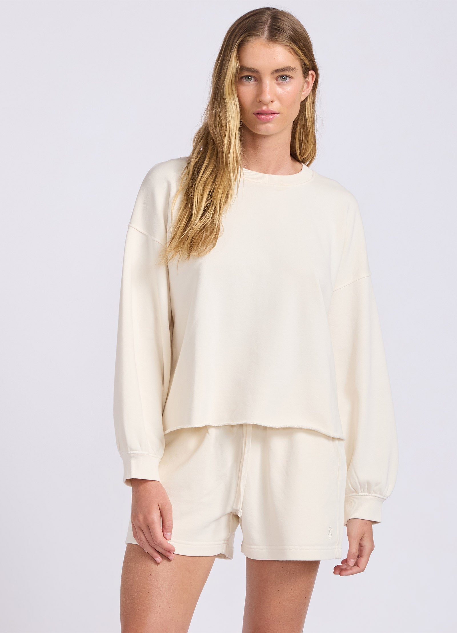 French Terry Puff Sleeve Sweatshirt - Ecru view 2