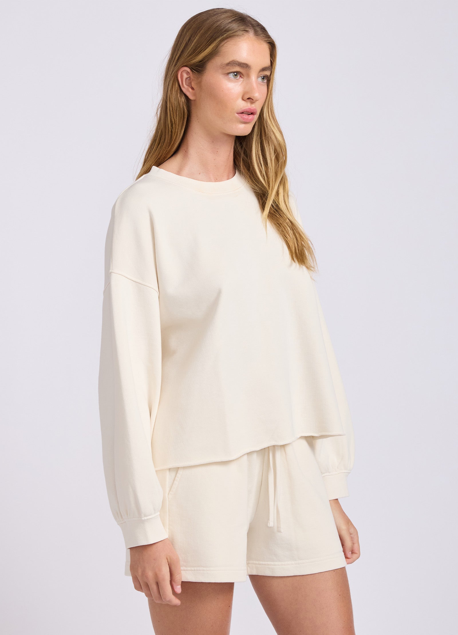 French Terry Puff Sleeve Sweatshirt - Ecru view 3
