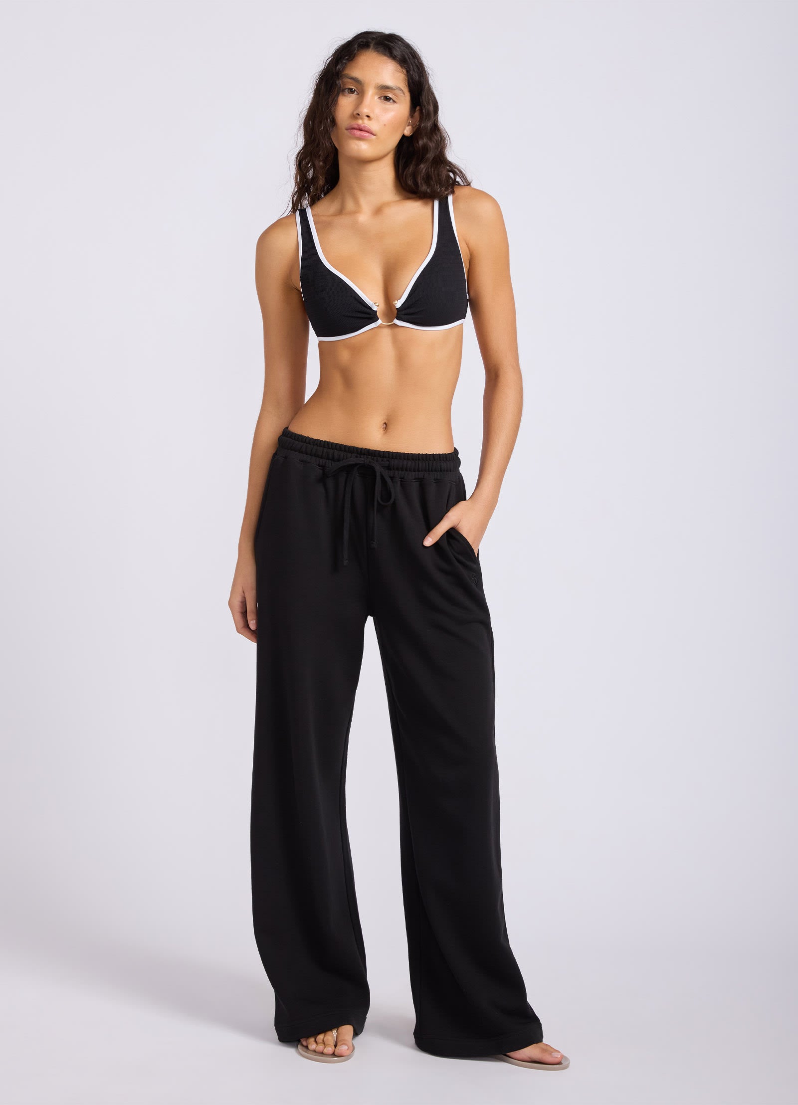 French Terry Wide Leg Pant - Black