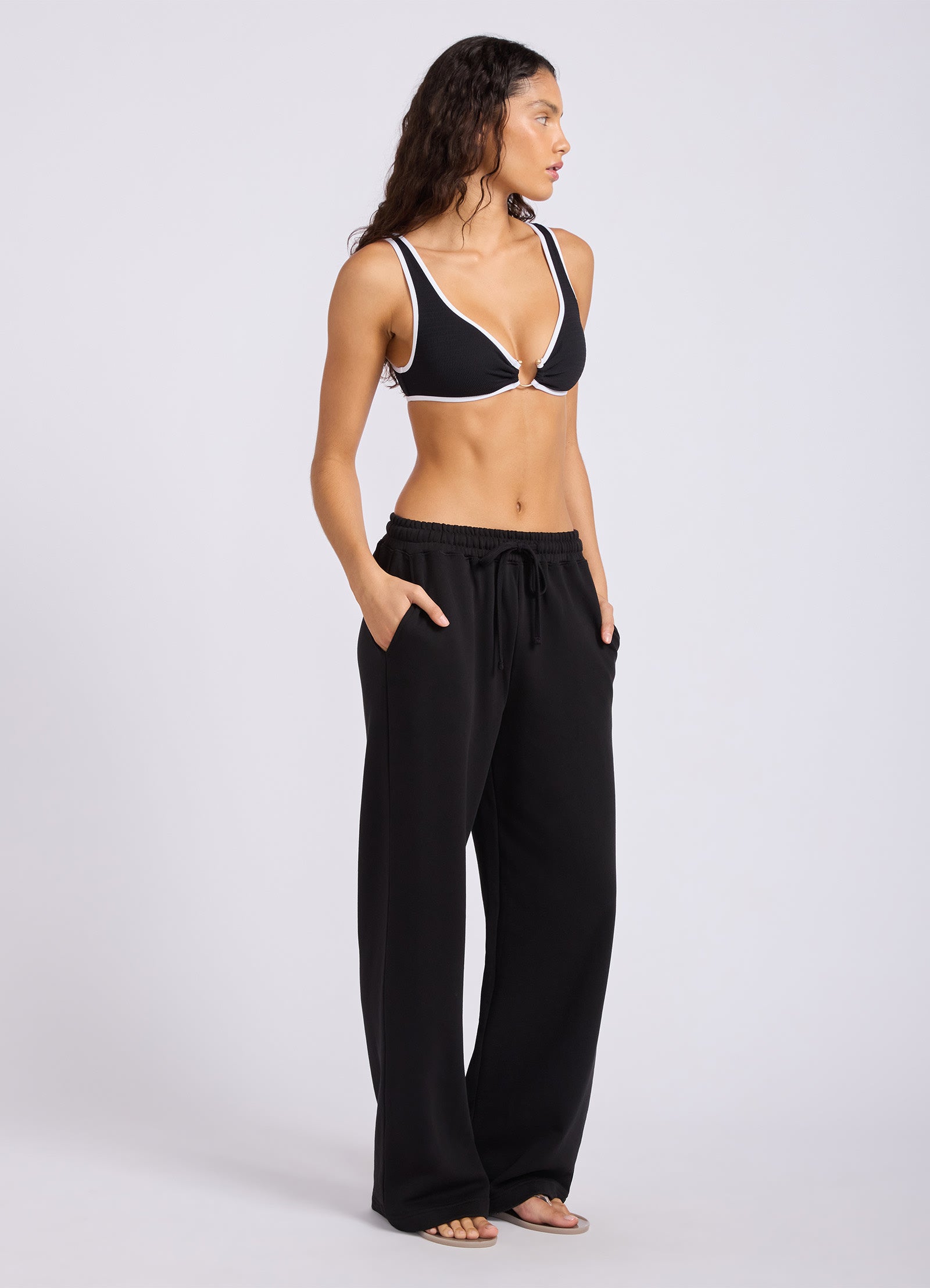 French Terry Wide Leg Pant - Black view 2