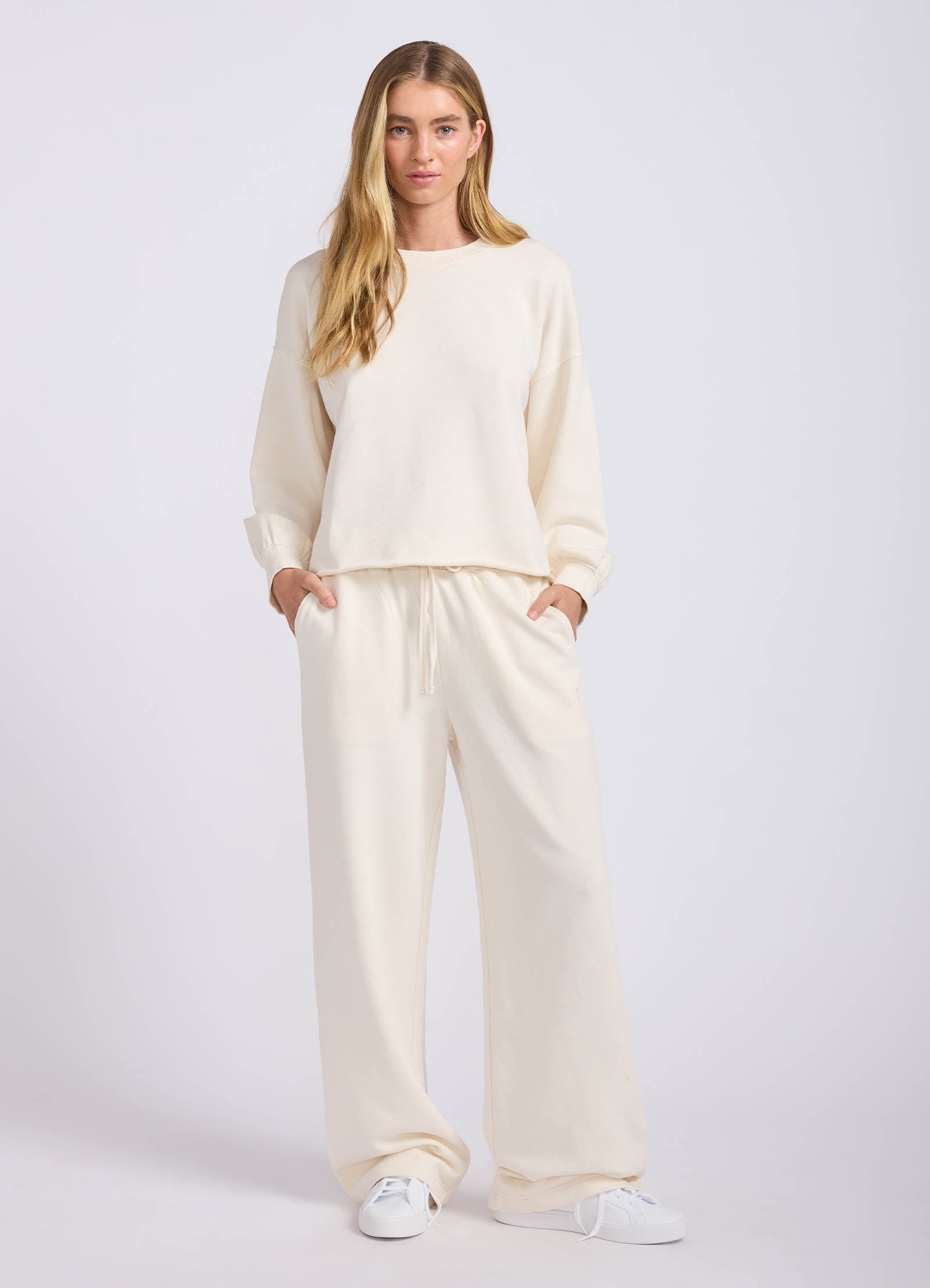 French Terry Wide Leg Pant - Ecru