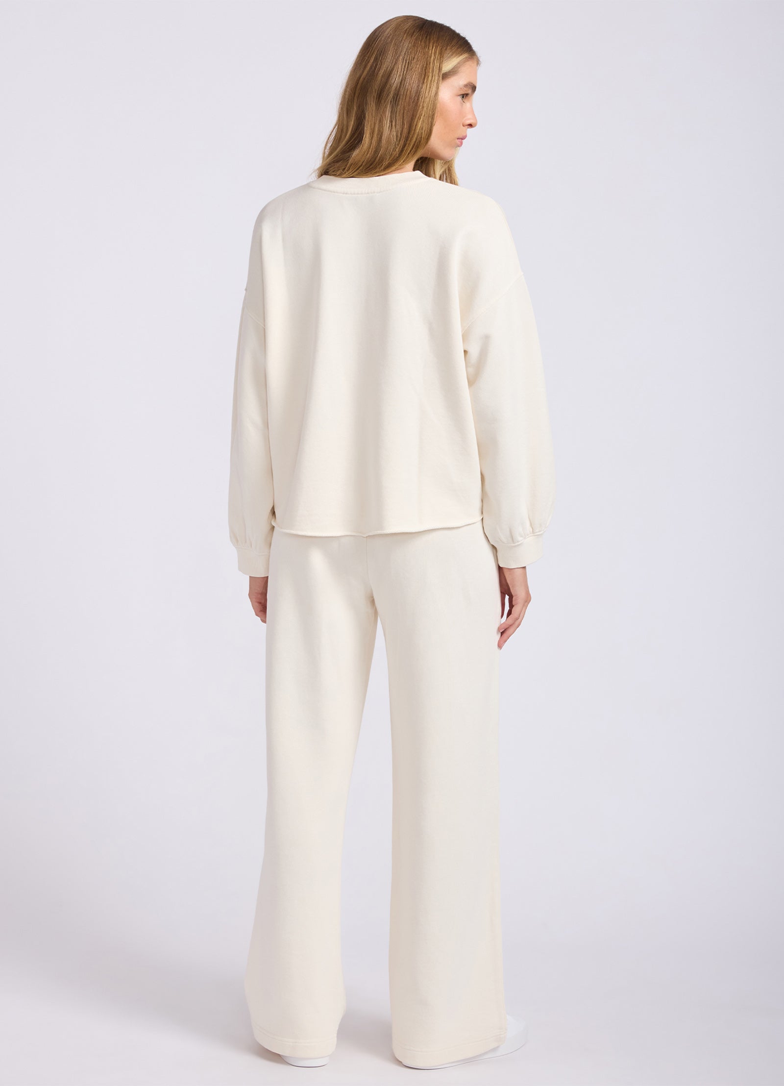 French Terry Wide Leg Pant - Ecru view 3