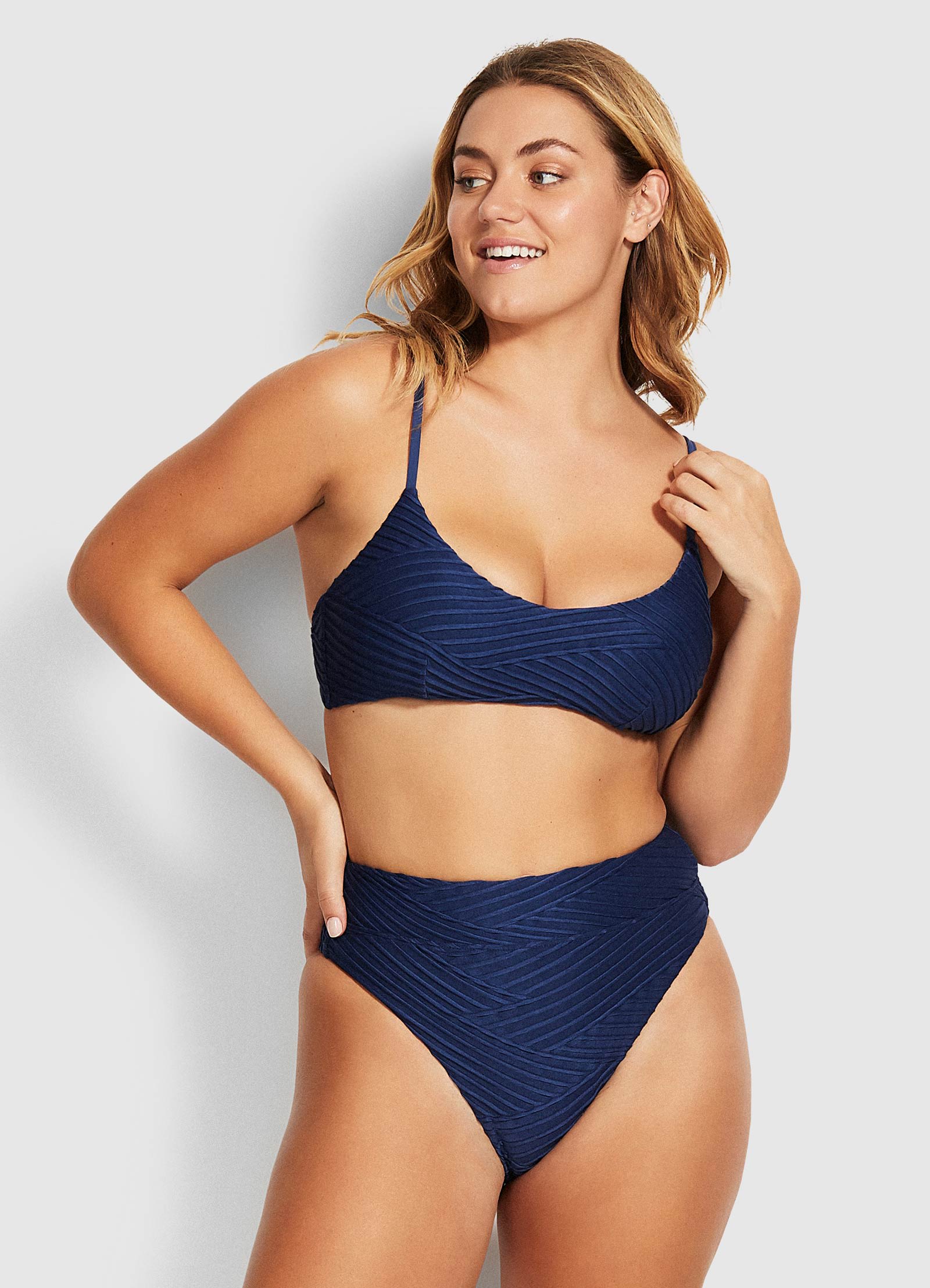 Fresh Water Hi Rise Wide Band Bikini Bottom - Blue Opal - 6