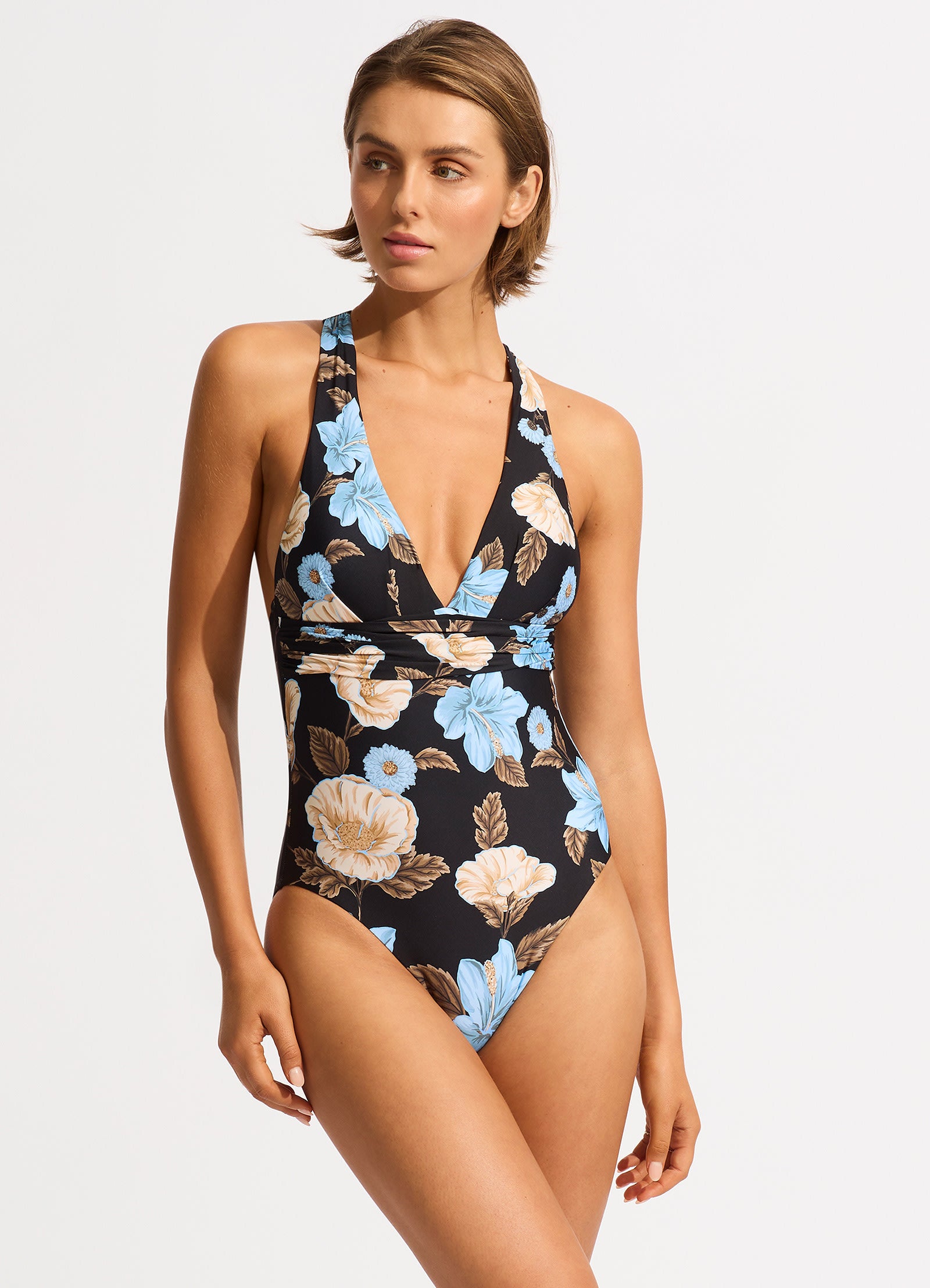 Garden Party Cross Back One Piece - Black - Black