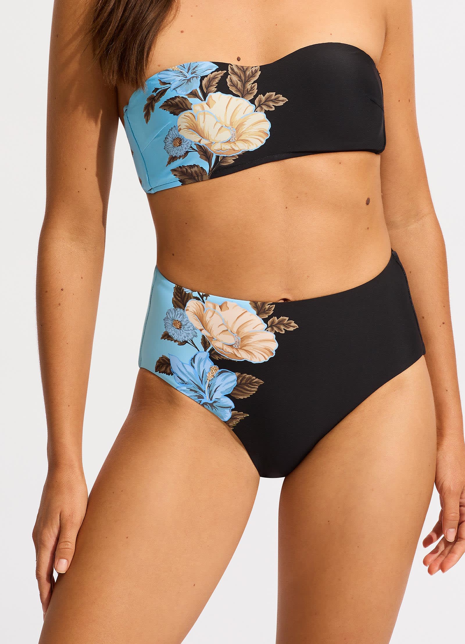 Garden Party High Waisted Bikini Bottom - Black - Black view 2