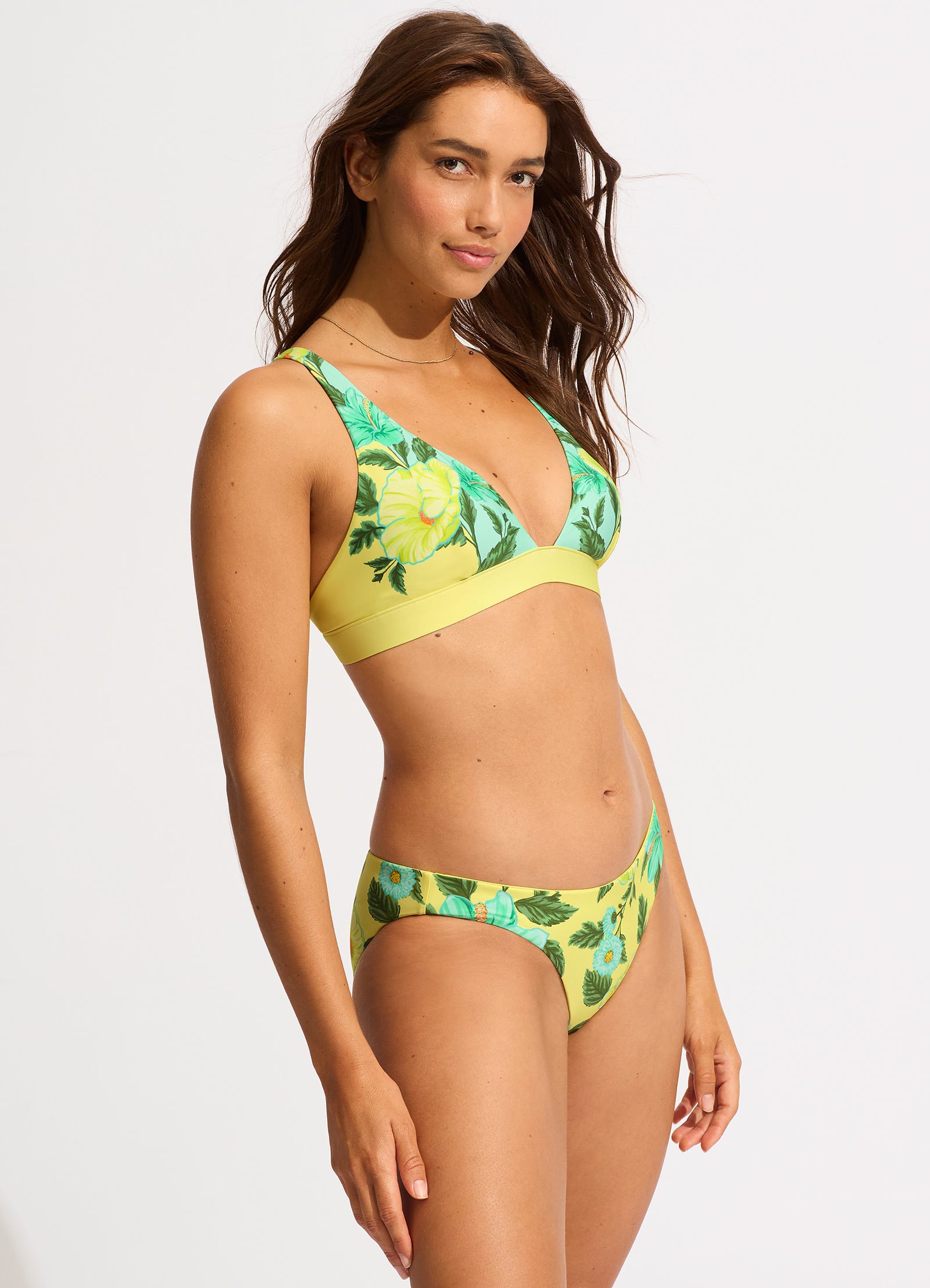 Garden Party Longline Triangle Bikini Top - Lime Light - Limelight view 3