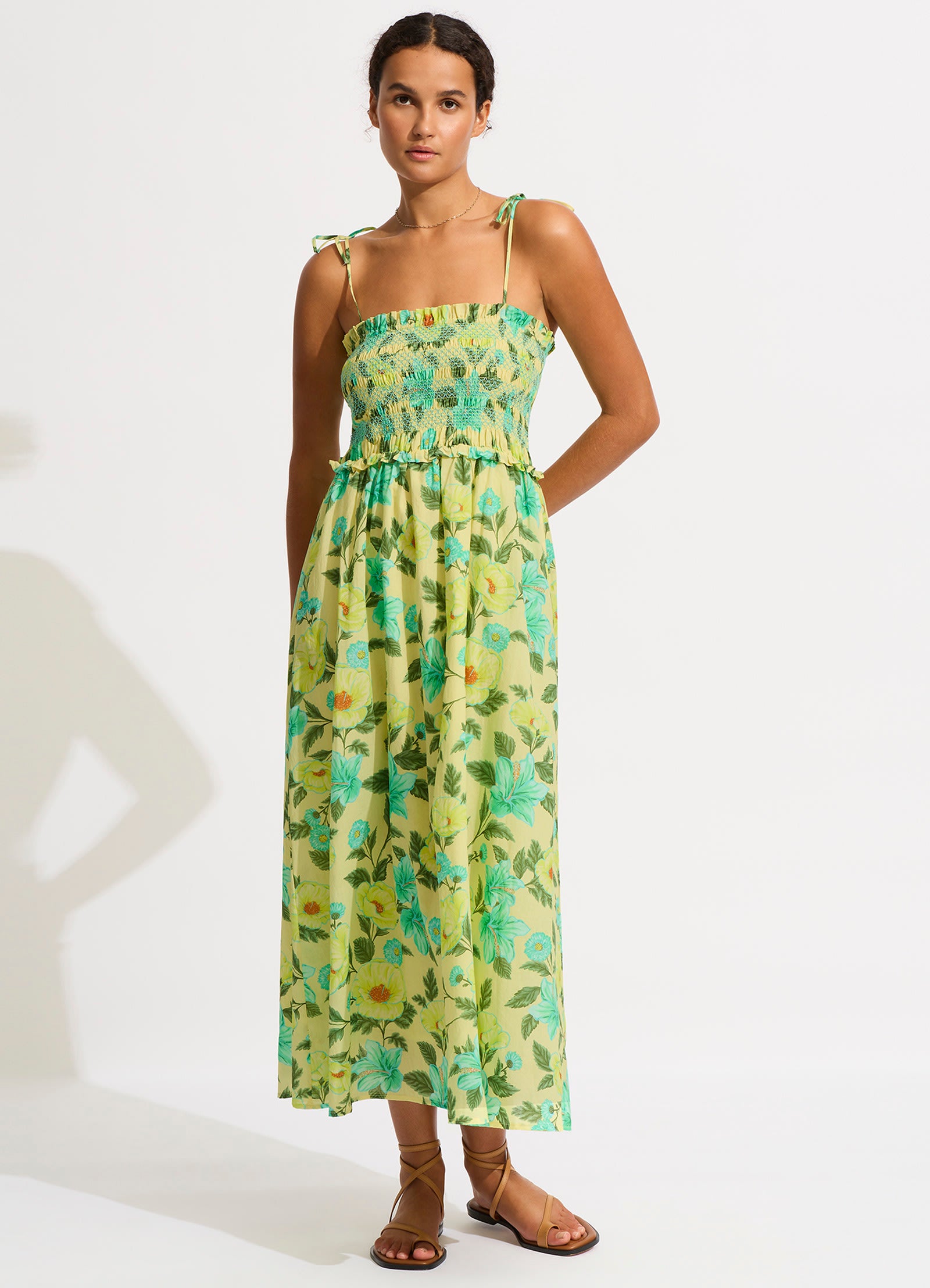 Garden Party Smocking Midi Dress - Lime Light - Limelight