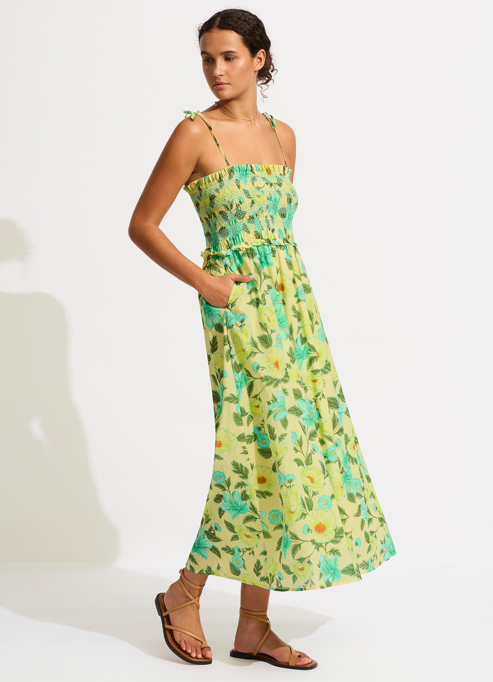 Garden Party Smocking Midi Dress - Lime Light - Limelight view 2