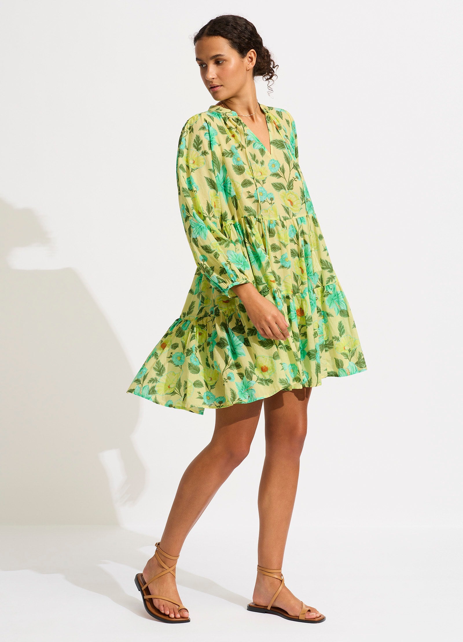 Garden Party Tiered Mini Dress - Lime Light - Limelight view 2