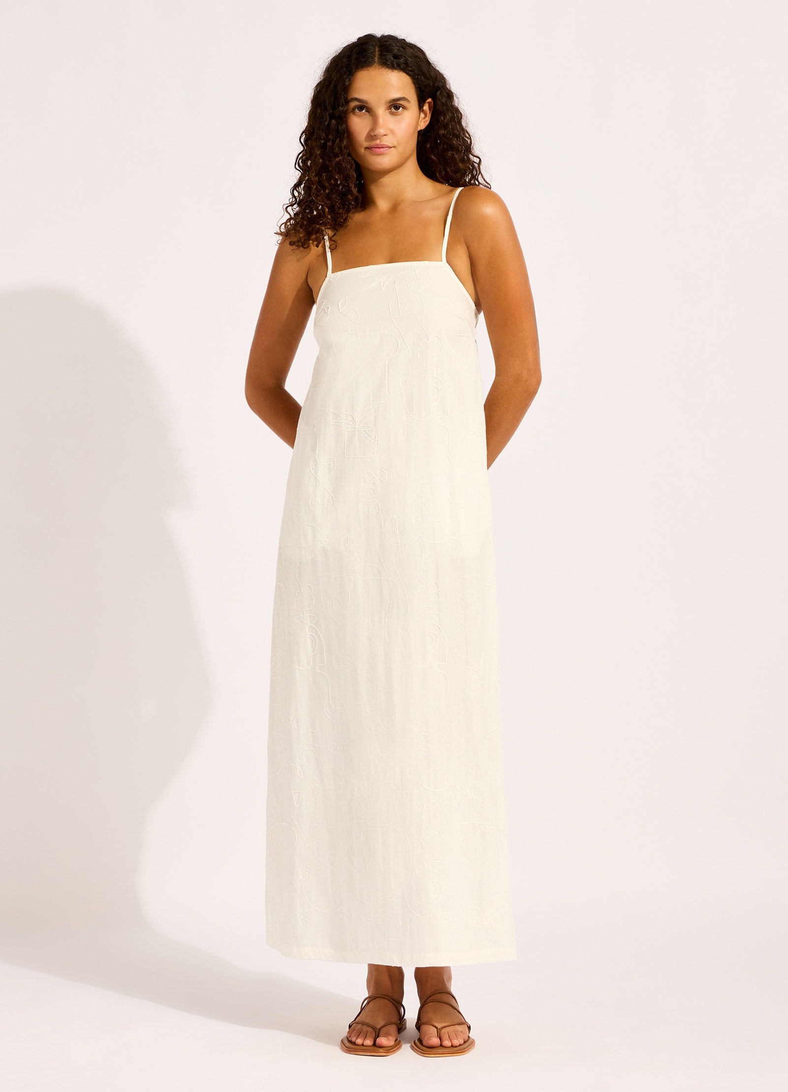 Gathered Strap Maxi Dress - White view 1