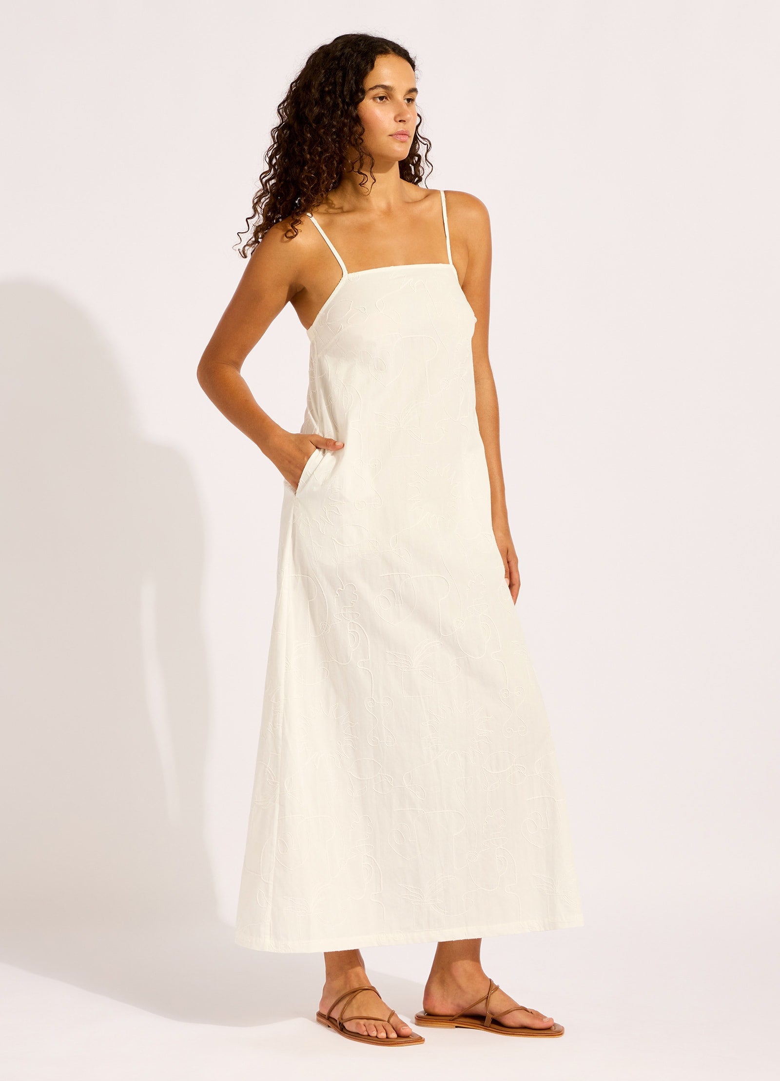 Gathered Strap Maxi Dress - White view 2
