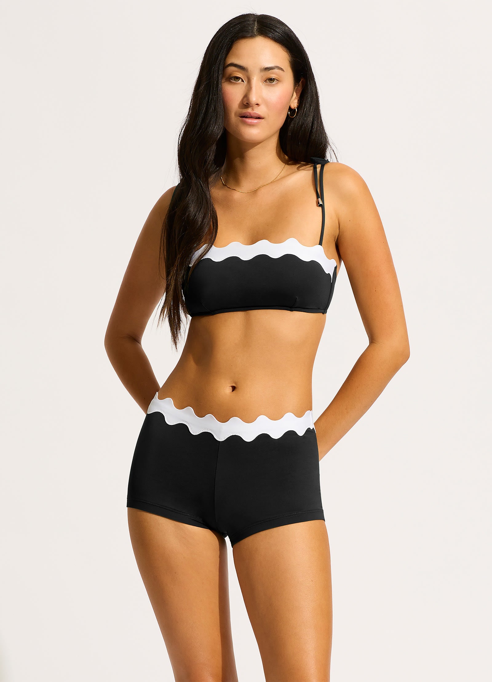 Gia Ric Rac Bustier Bandeau Bikini Top - Black - Black